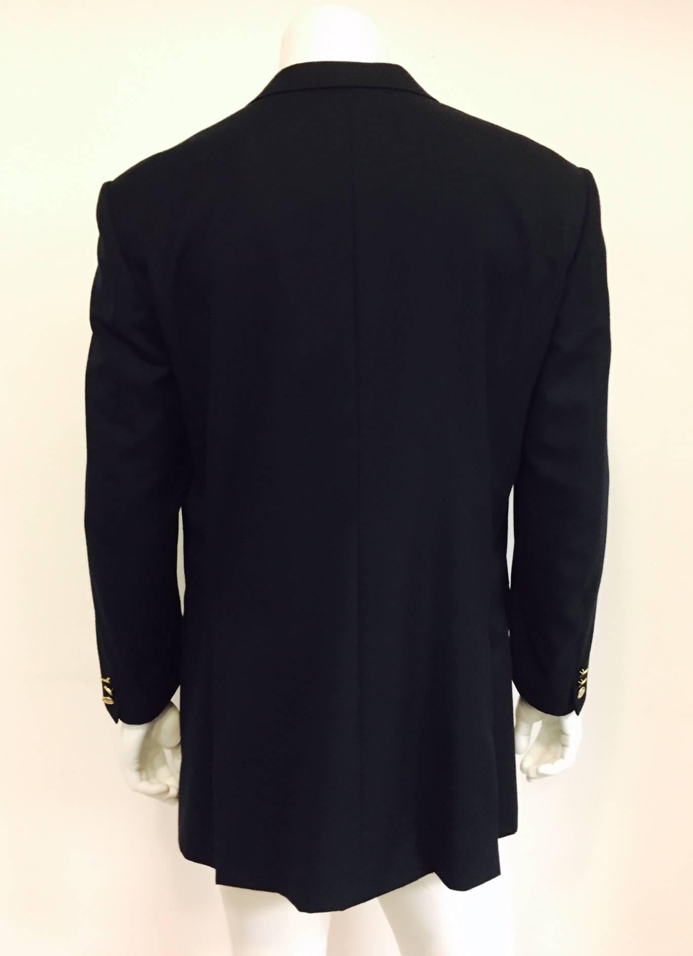 Black Men's Elegant Brioni Wool Double Breasted Jacket with Polo Player Buttons
