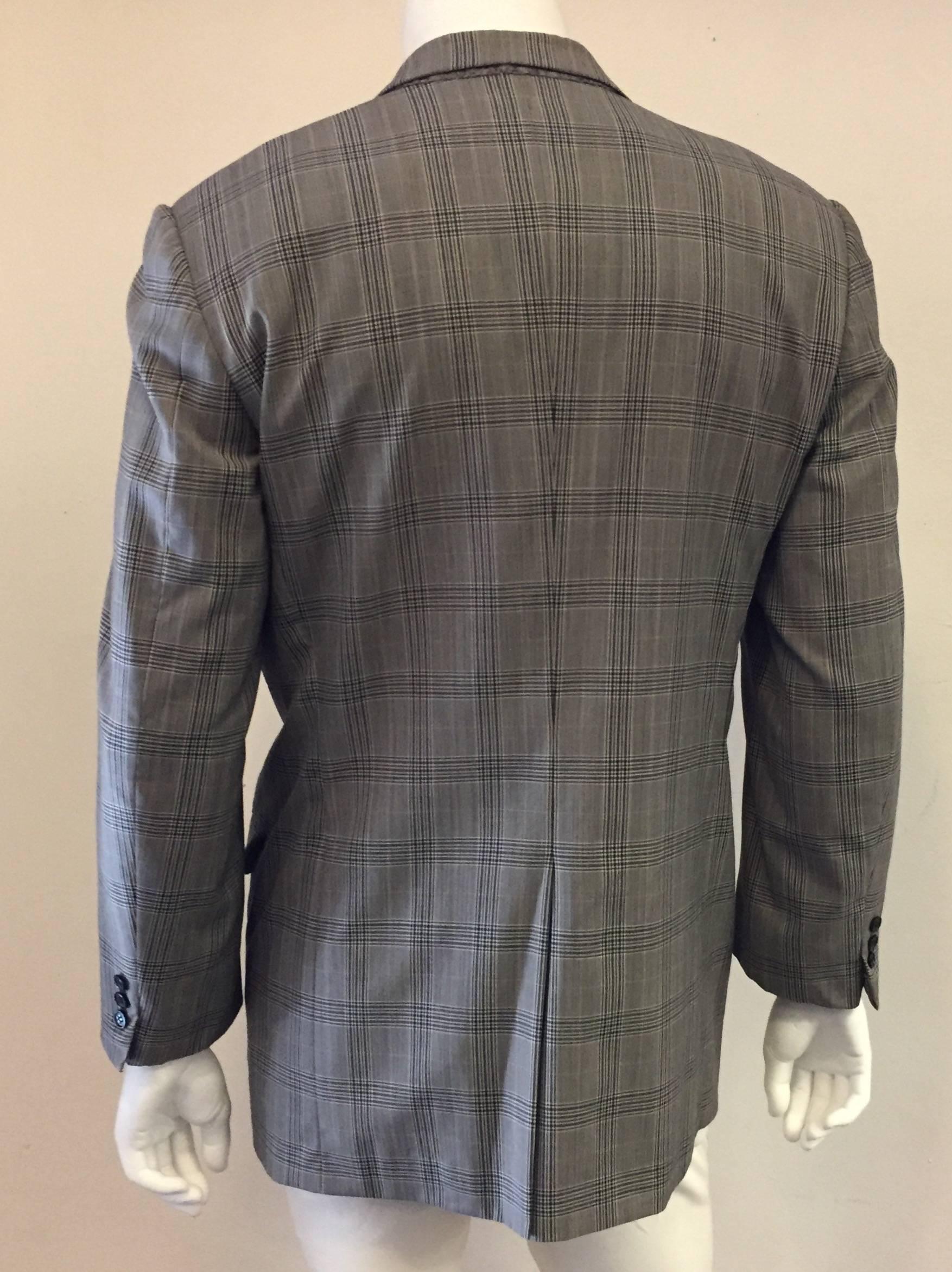 Gray Brioni Bellissimo 100% Wool Heathered Windowpane Grey on Grey Jacket 