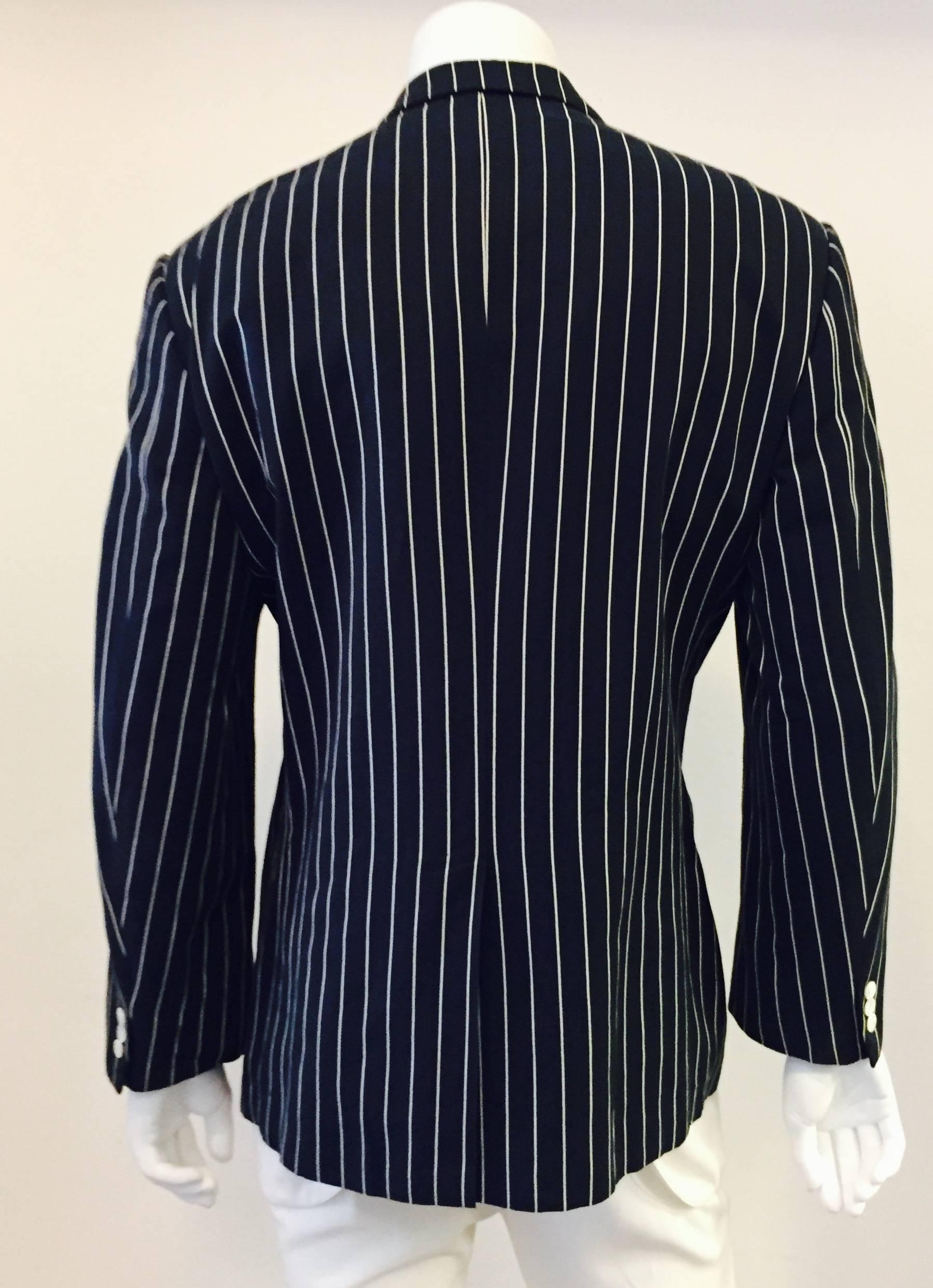 Black Men's Brioni for Maus & Hoffman Cotton & Linen Stripe Jacket Navy & White