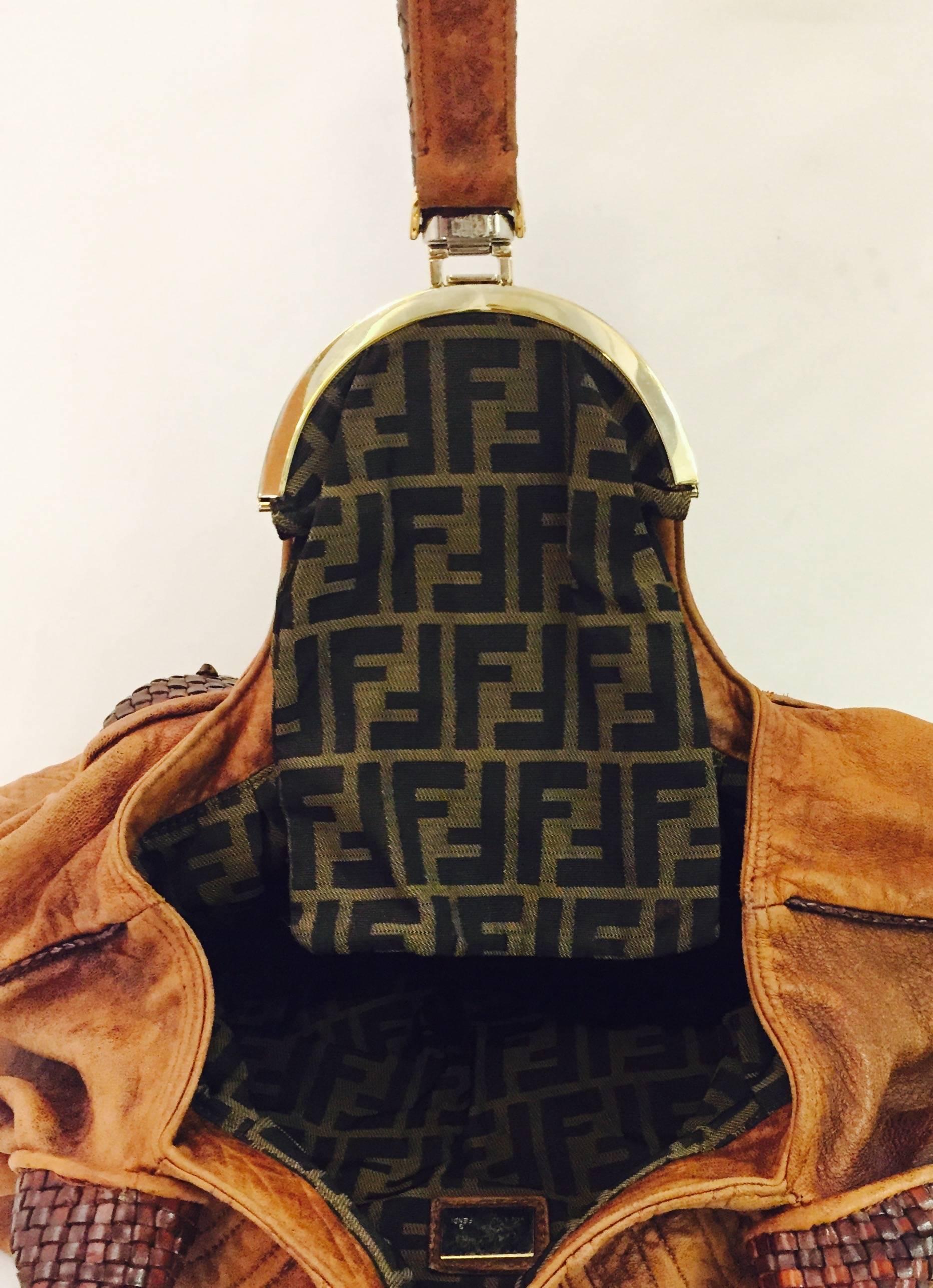 Women's Luscious Fendi Tan Distressed Leather Spy Hobo Handbag 