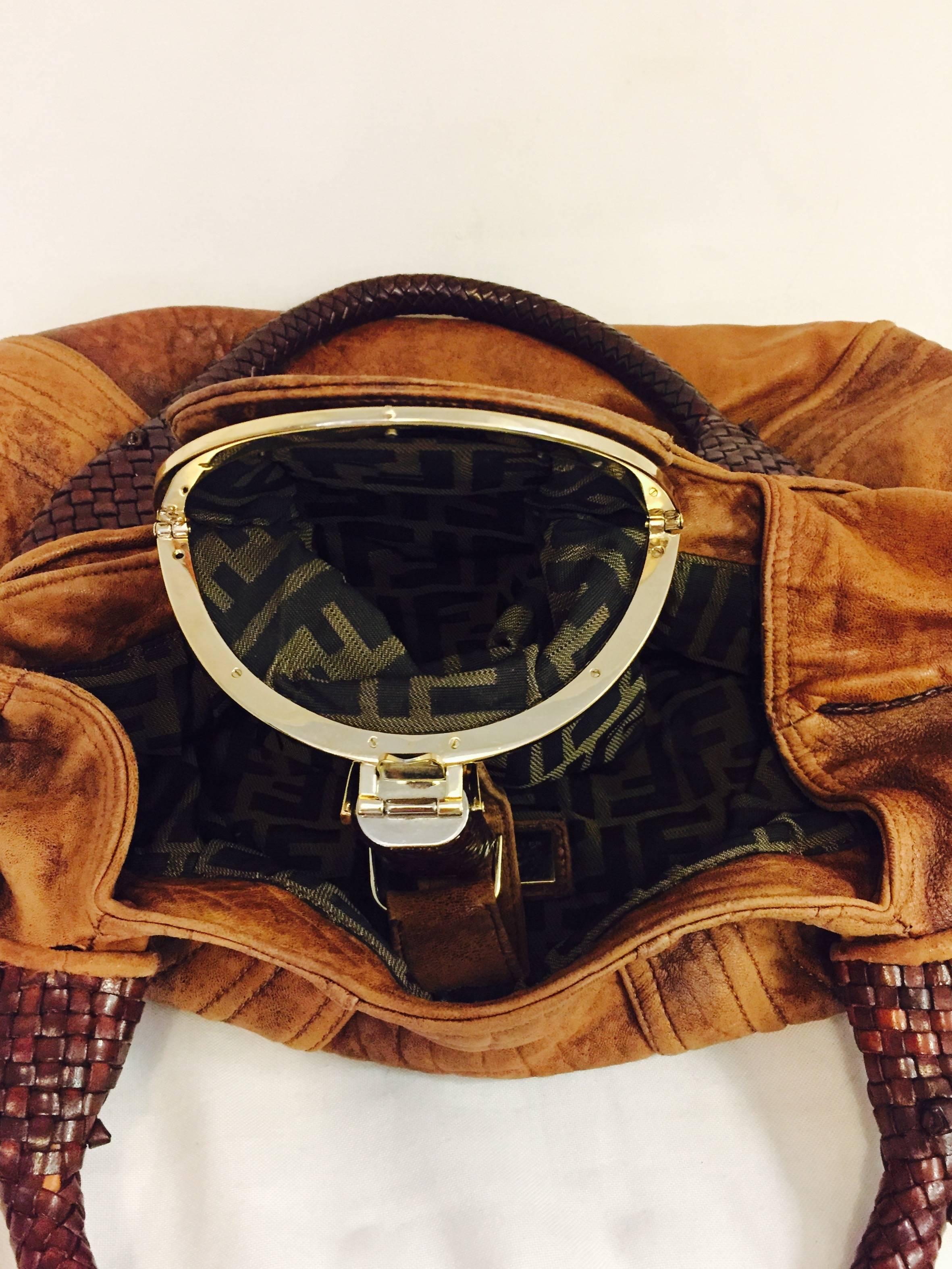 Luscious Fendi Tan Distressed Leather Spy Hobo Handbag  1