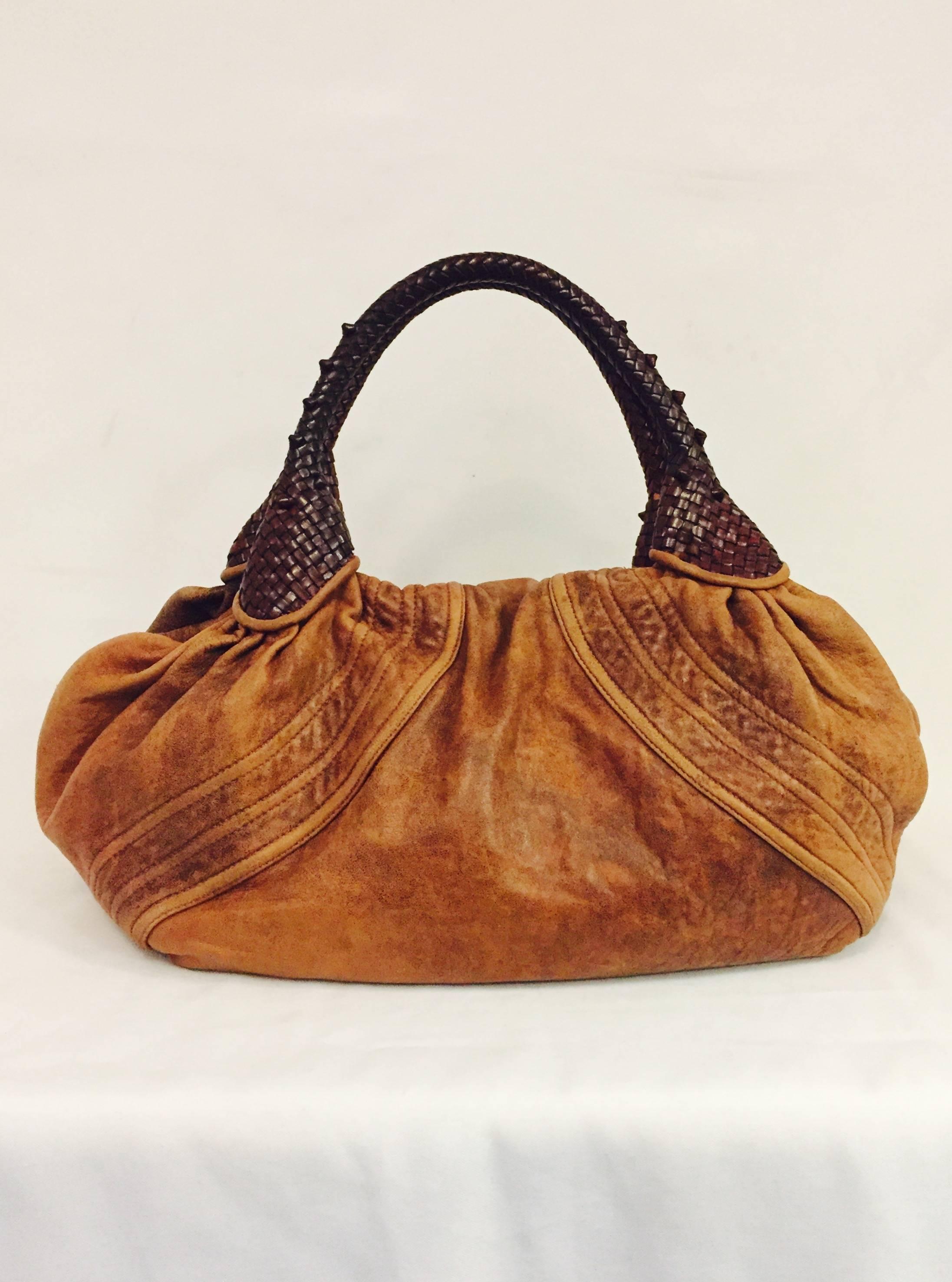 Luscious Fendi Tan Distressed Leather Spy Hobo Handbag  2