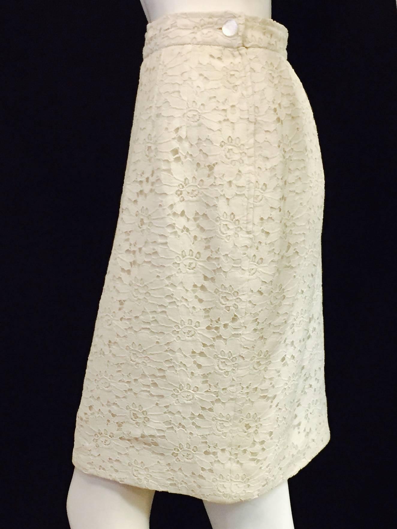 Women's Ultimate Ungaro Ivory French Lace Pencil Skirt