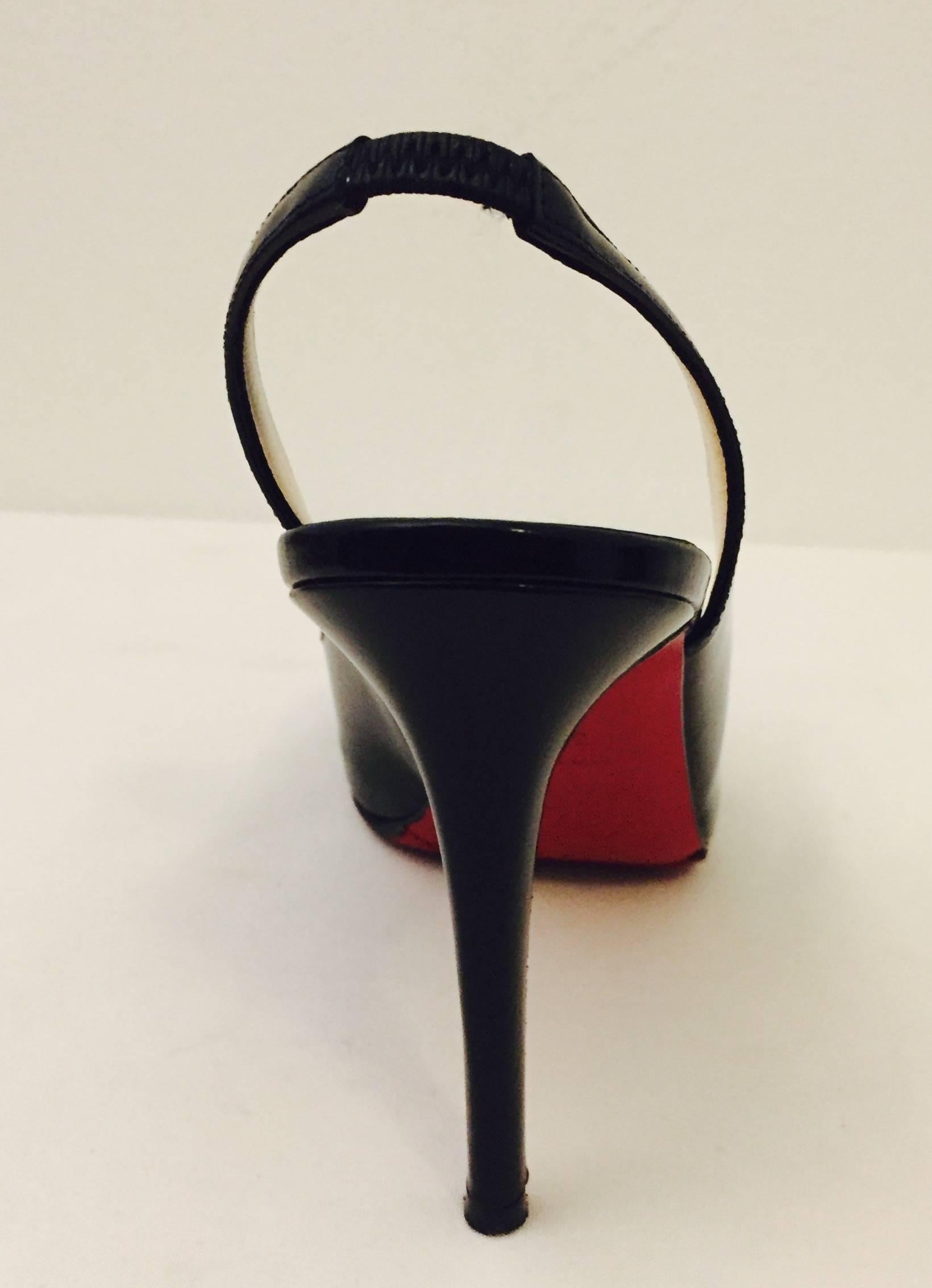 Charismatic Christian Louboutin Black Patent Leather Slingback Heels In Excellent Condition In Palm Beach, FL