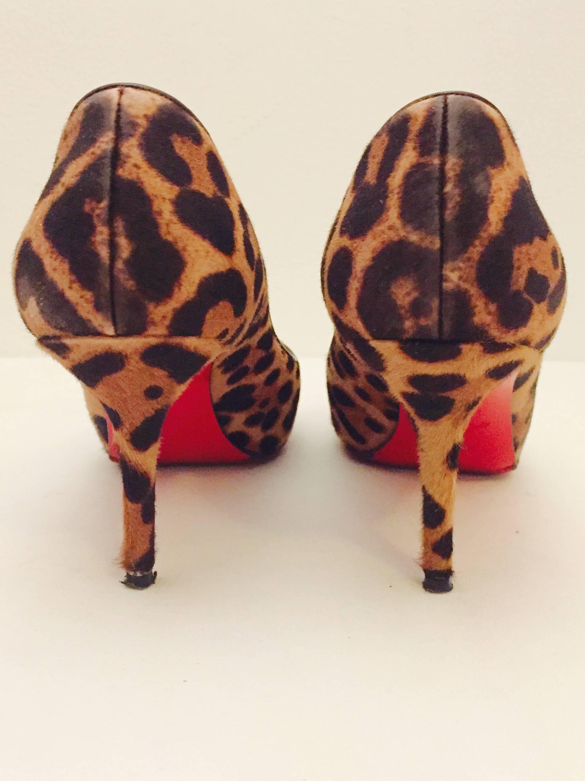 Brown Luxurious Louboutin Printed Pony Hair & Peep Toe Heels Sexy and Glamorous
