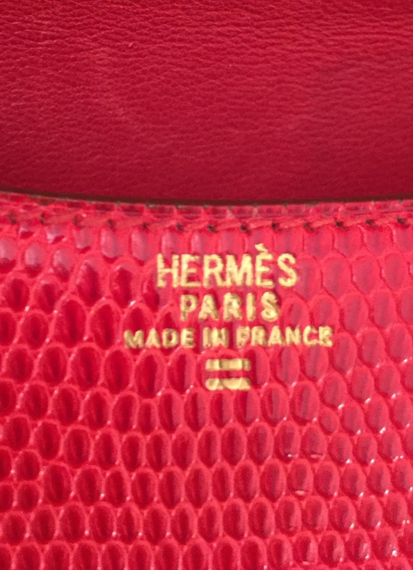 True Heritage Hermes Constance Red Lizard Micro Shoulder Bag  In Excellent Condition In Palm Beach, FL