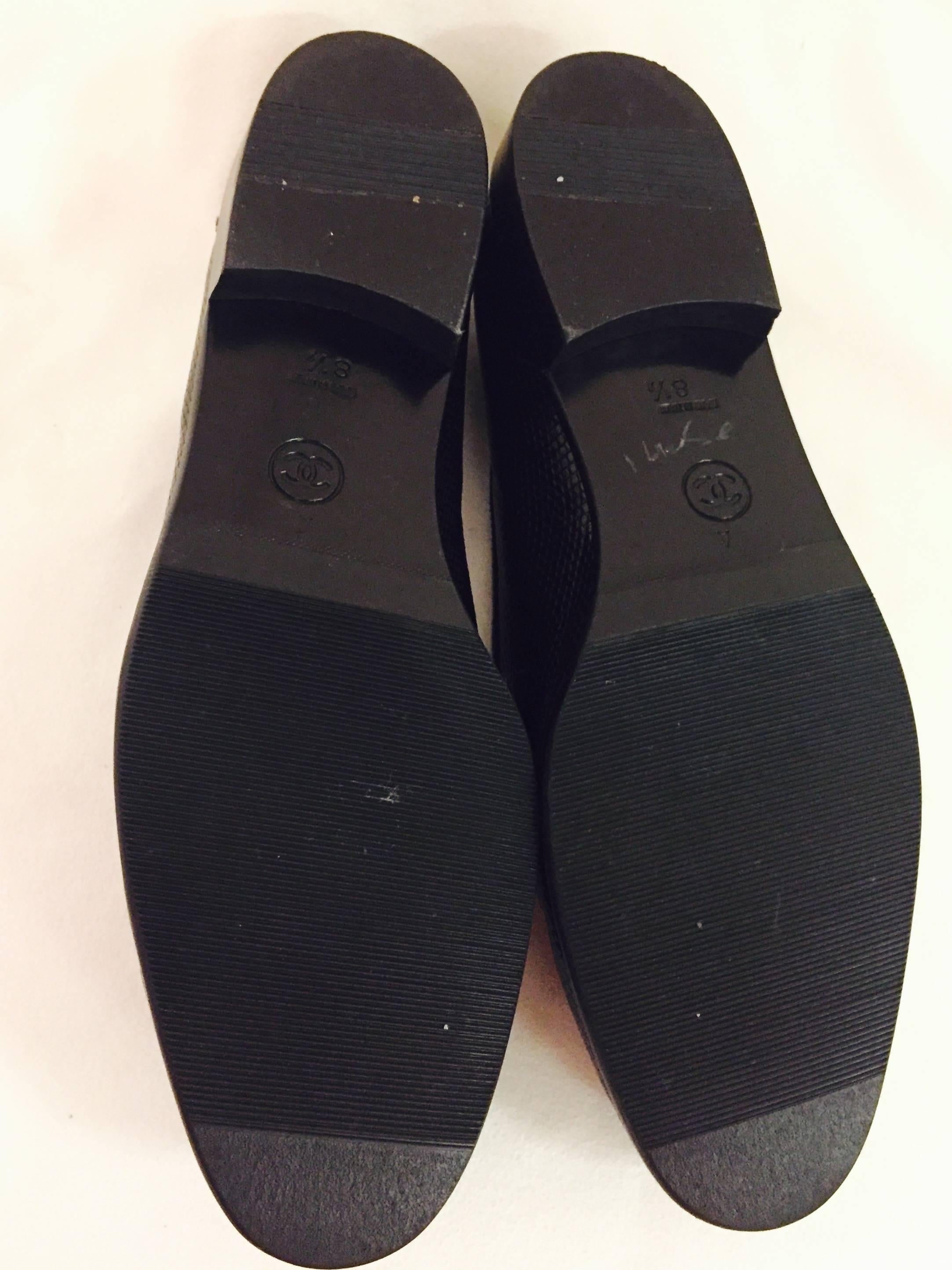 Classic Chanel Black Lizard Loafers With Stitched CC Logo  1