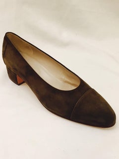 Classic Chanel Brown Suede Pumps With Monotone Cap Toes