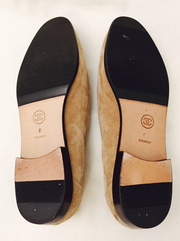 Casual and Chic Chanel Beige Suede Loafers With Stitched CC Logo at 1stDibs