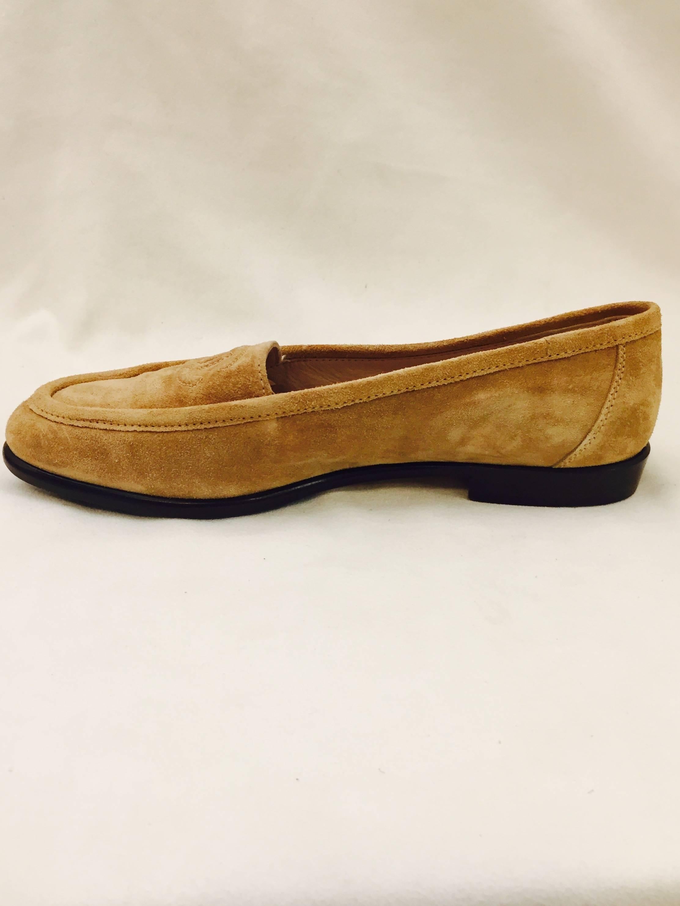 Women's Casual and Chic Chanel Beige Suede Loafers With Stitched CC Logo