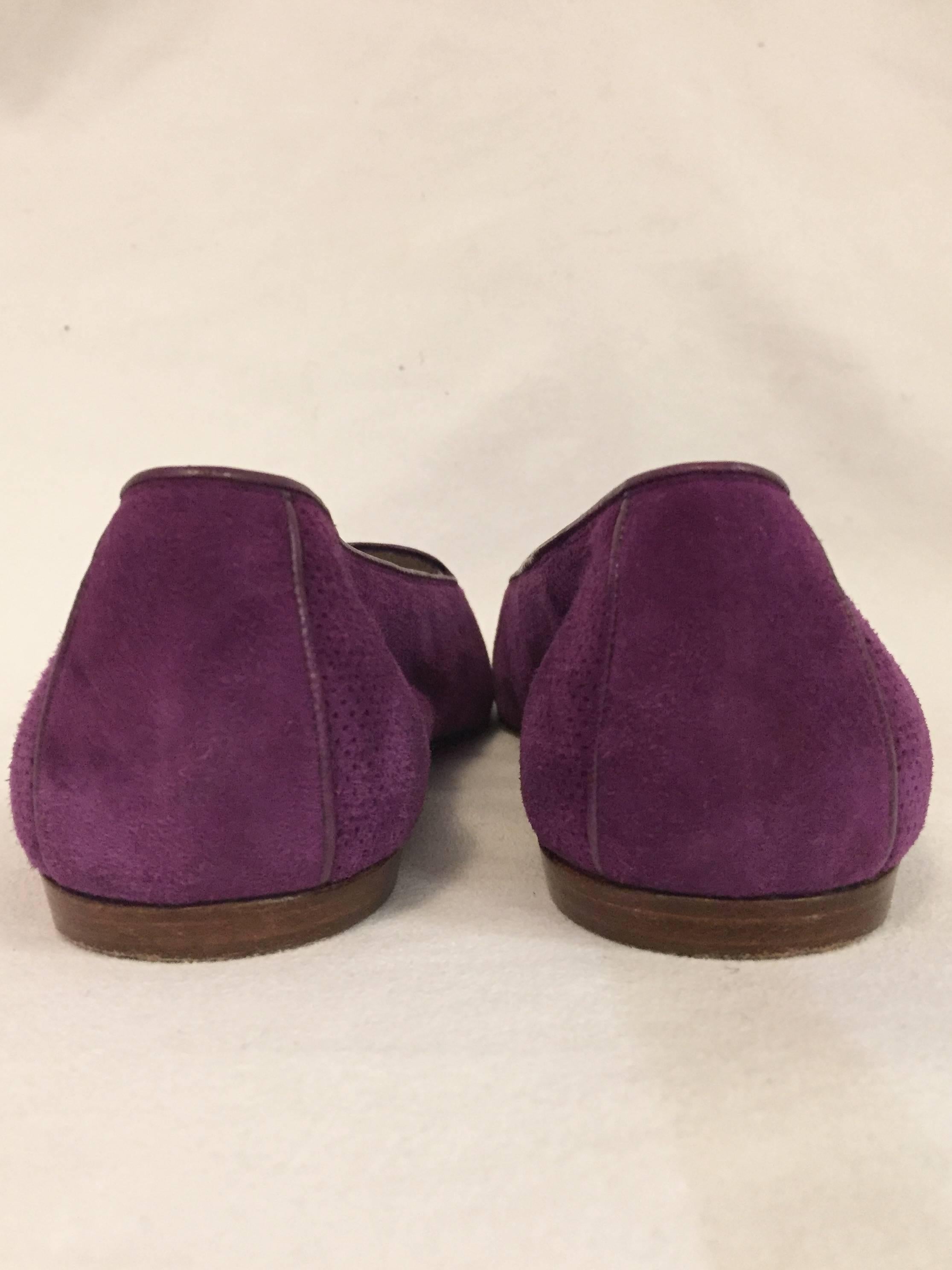 Brown Compelling Chanel Violet Suede Loafers With Small CC on Top For Sale