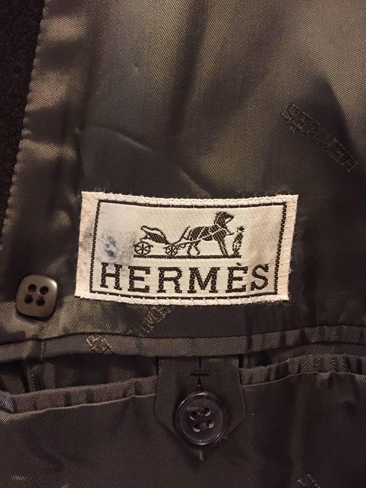 Black Men's Handsome Hermes Cashmere Coat, Double Breasted, Forest Green, Large