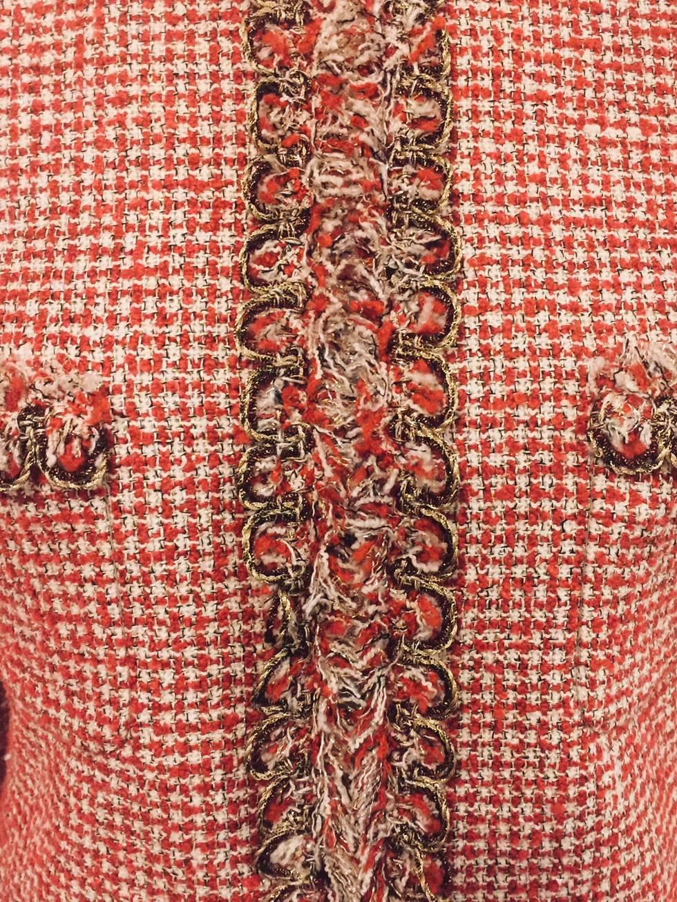 Chanel Red Ivory and Metallic Gold Tweed Jacket With Lesage Embroidery In Excellent Condition In Palm Beach, FL