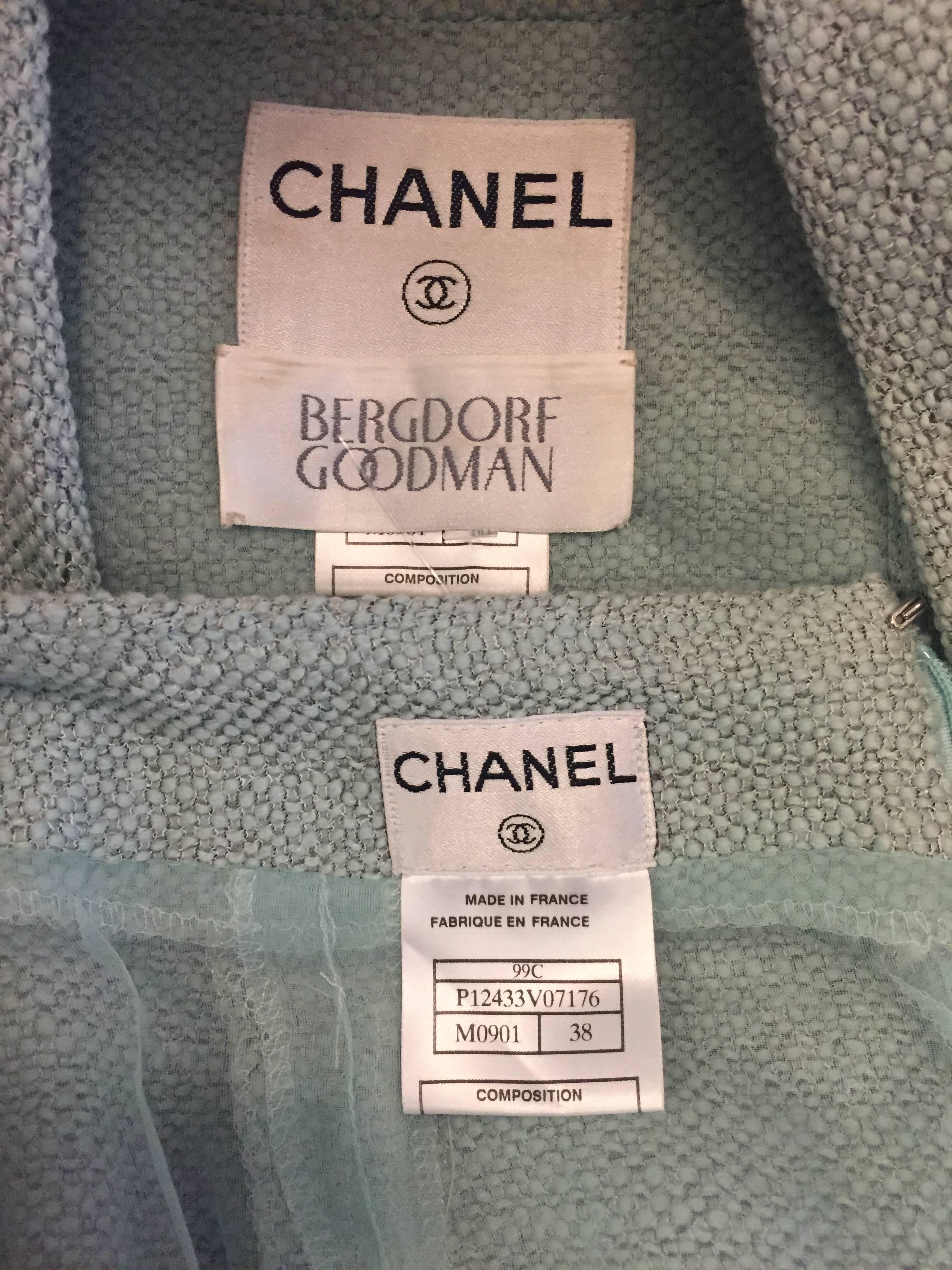  Chanel Teal Wool Skirt Suit  In Excellent Condition In Palm Beach, FL