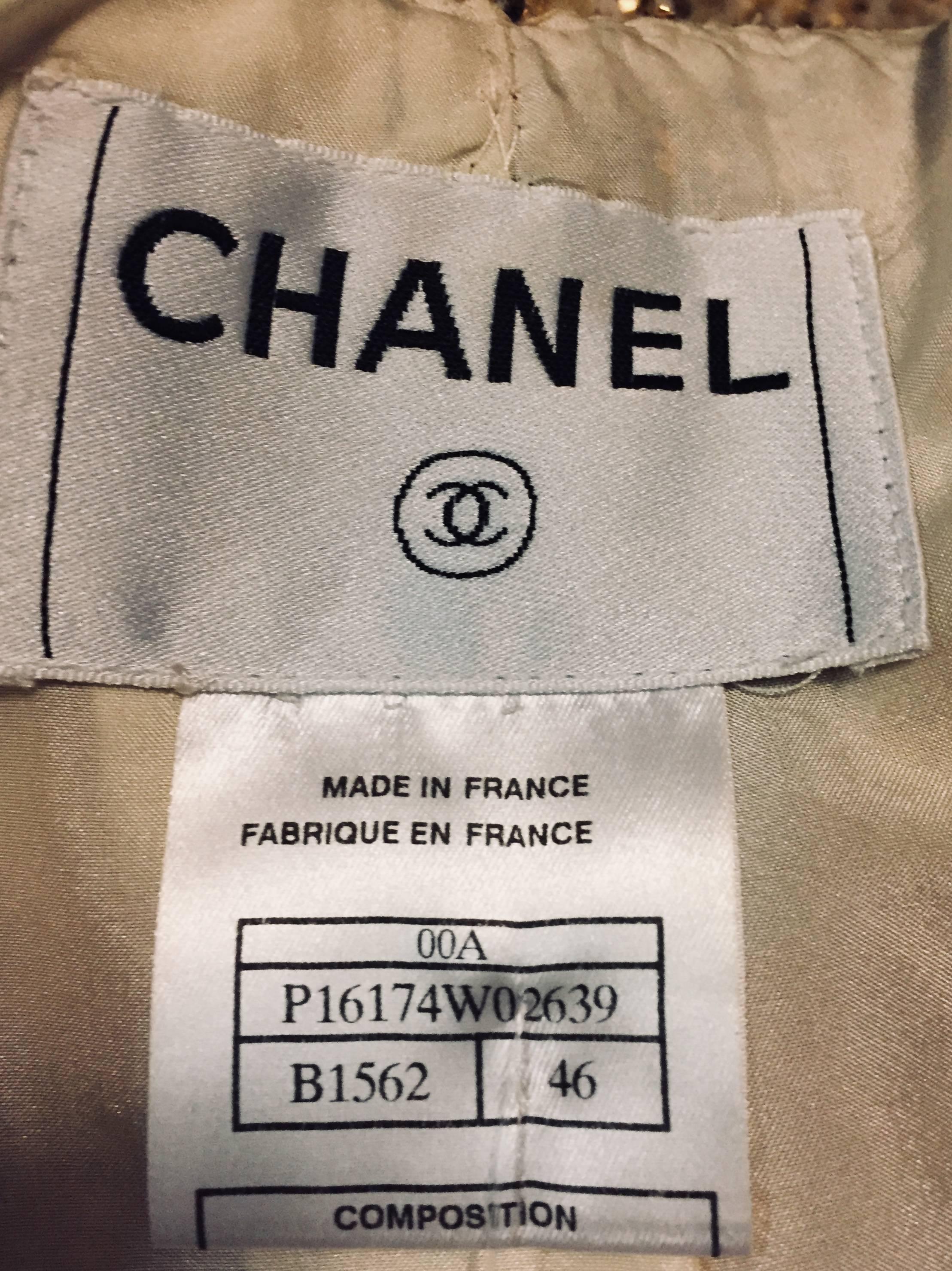 Cherished Chanel Wool and Silk Jacket Cream Fabric w/woven Gold Ribbons  2