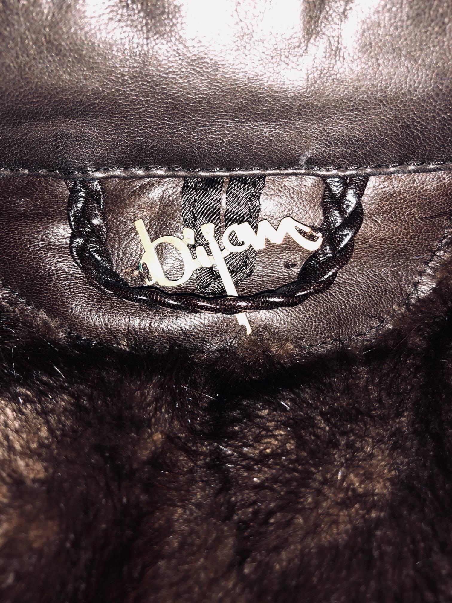 Black Men's Bodacious Bijan Brown Bomber Jacket in Leather w Mink Lining, Sz 44 For Sale