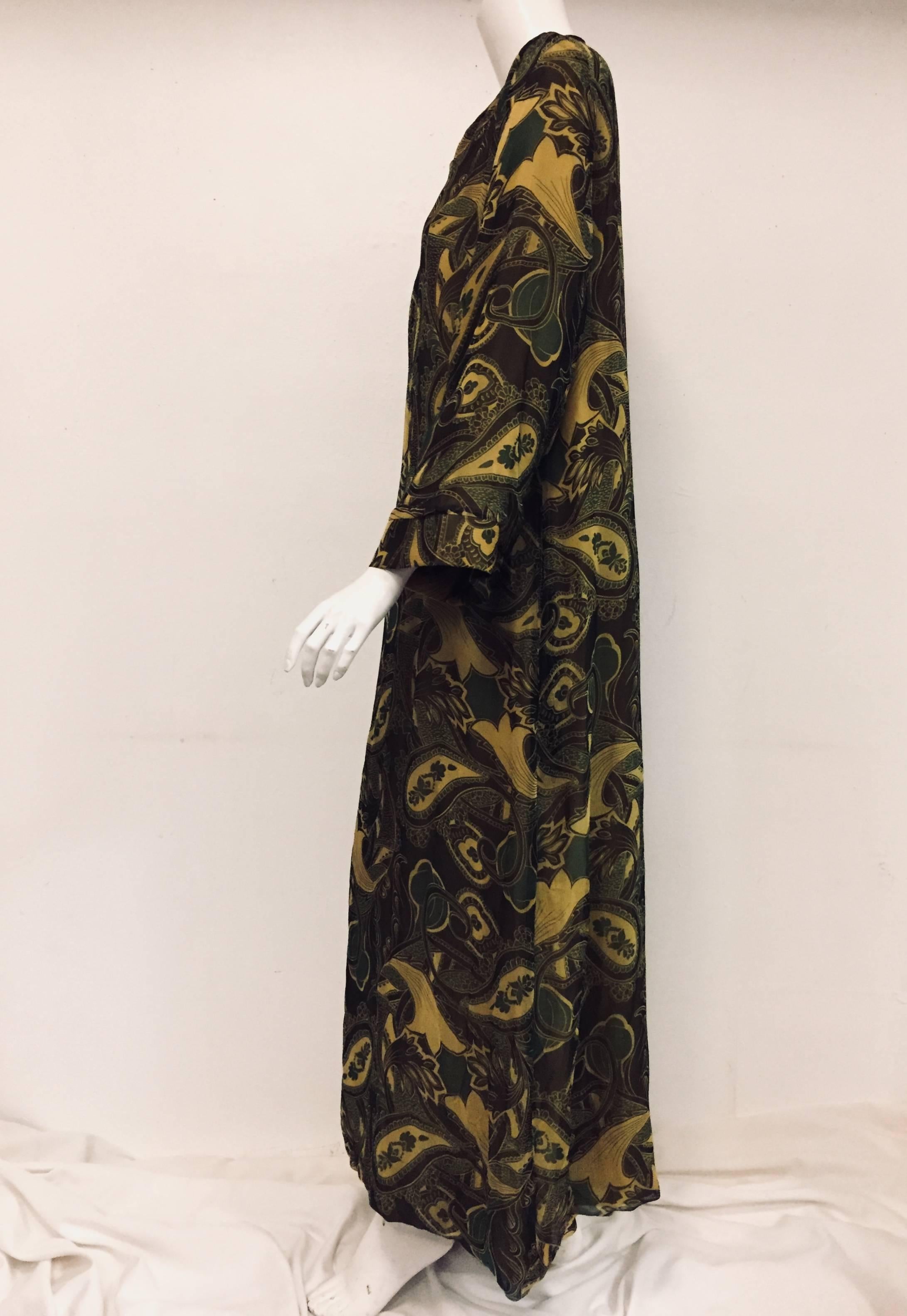Women's Cal Hon Hall Silk Chiffon Caftan in Green Tones and Floral Print For Sale