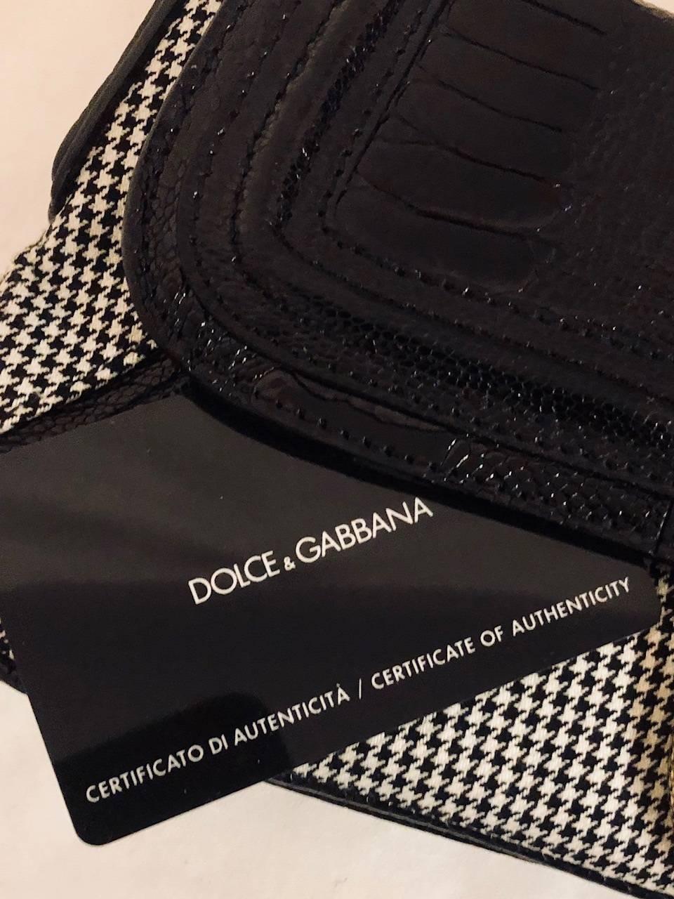 Dolce & Gabbana Black and White Houdstooth Wool Shoulder Bag w/Black Lizard Flap 5