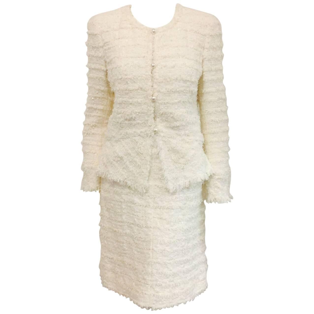 Cherished Chanel Fantasy Tweed Boucle Winter White Suit