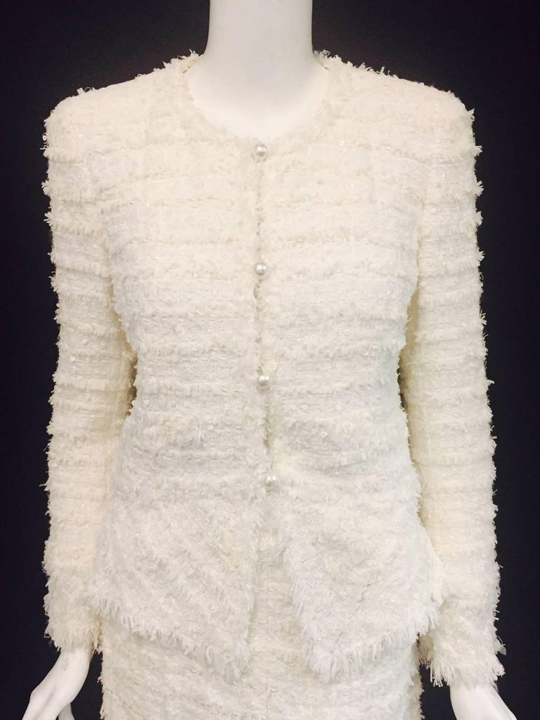 Cherished Chanel Fantasy Tweed Boucle Winter White Suit at 1stDibs