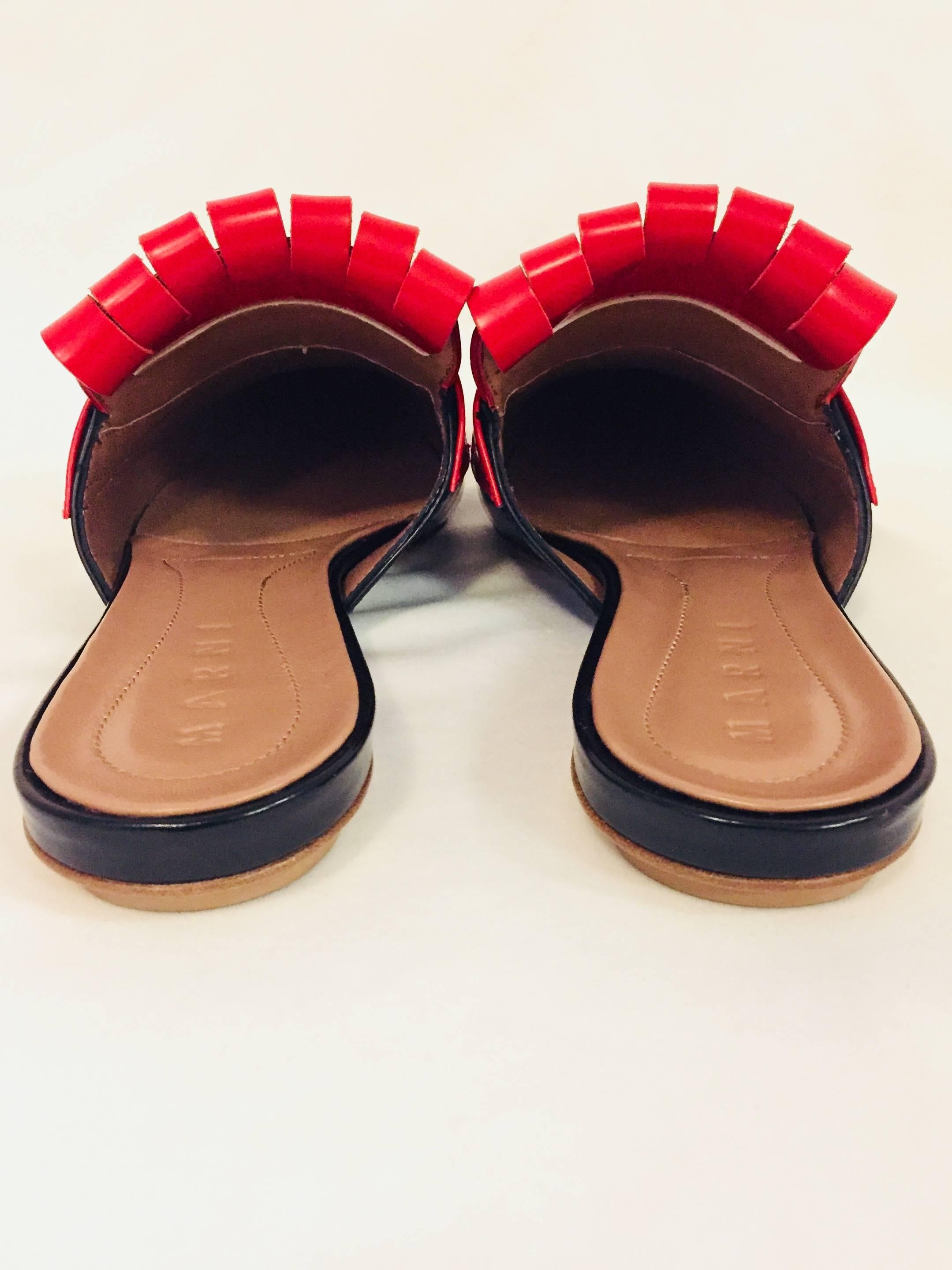 Marvelous Marni Black & Red Leather Flat Slippers 1