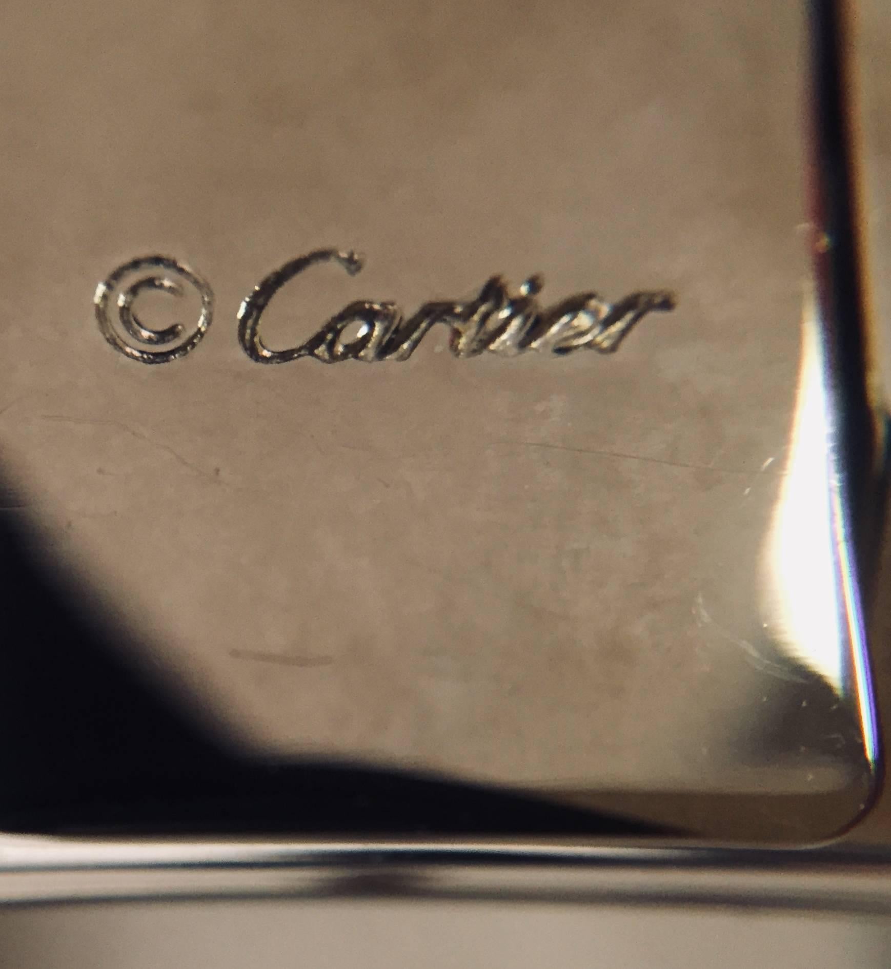 Cartier Silver Tone Panther Buckle and Reversible Black / Brown Leather Belt In Excellent Condition In Palm Beach, FL