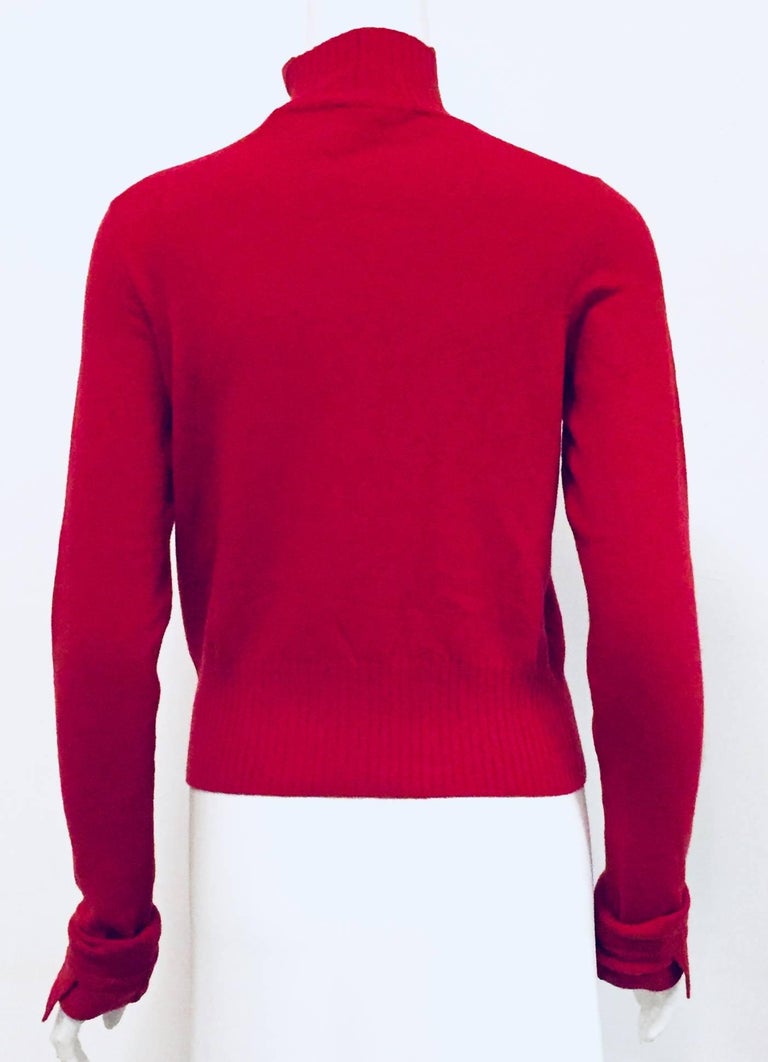 Comfy Chanel Red Cashmere Sweater with Pointed Up Collar and Long ...