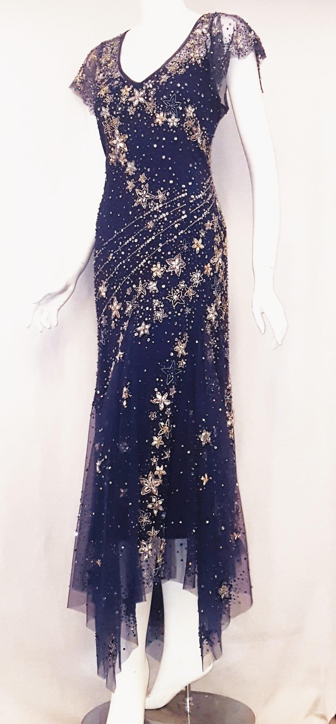 Reach for the stars in this brand new Bellville Sasson gown from the designer/couture house that dresses the women of the  British royal family and top tier socialites in London.  This stunning piece is embellished with beads, sequins, rhinestones