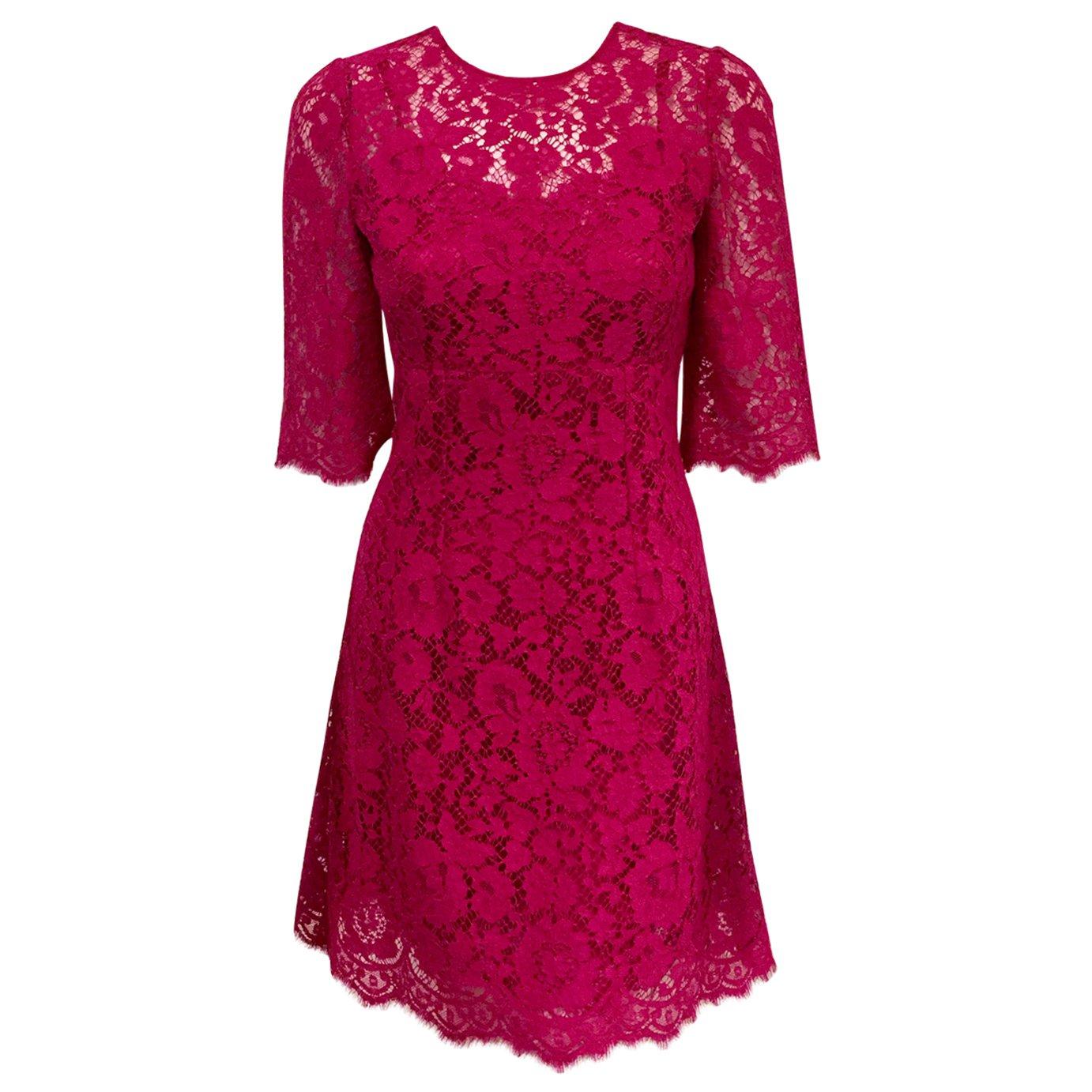  Dolce & Gabbana Rose Pink Lace Dress With Full Satin & Lace Slip 38 EU For Sale