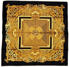 Hermes by Zoe Pauwels Black and Gold Tone Animaux Solaires scarf, 1994