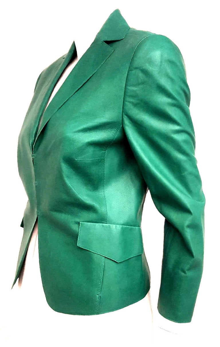 Akris Punto Kelly Green Nappa Leather Jacket Size 10 US For Sale at ...