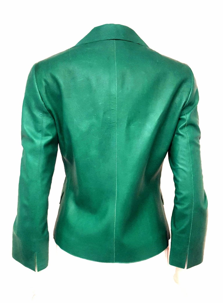 Akris Punto Kelly Green Nappa Leather Jacket Size 10 US For Sale at ...