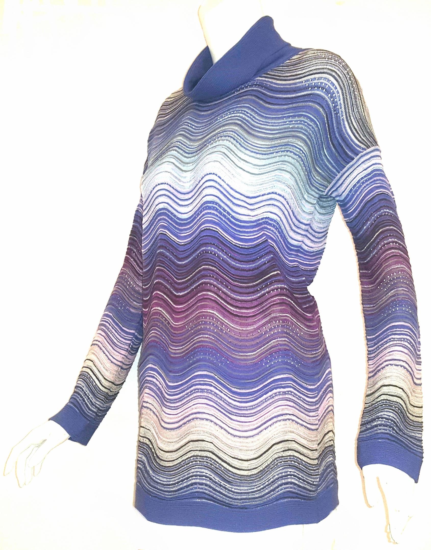 Missoni Multi Color Metallic Wave Design Turtleneck Sweater In Excellent Condition For Sale In Palm Beach, FL