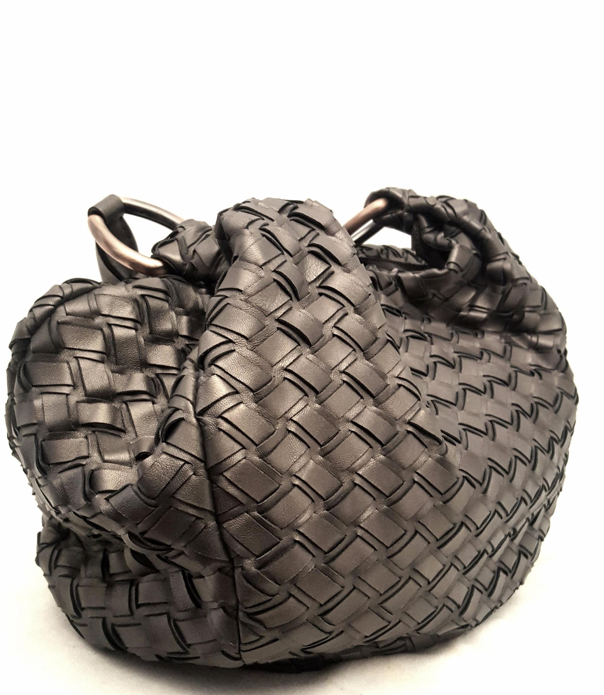 Brown Miu Miu Bronze Metallic Woven Bag With Two Rolled Handles 
