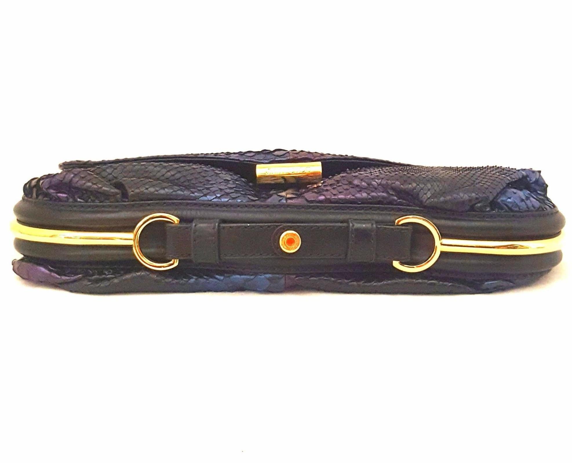 Women's Jimmy Choo Blue Purple Ombre Metallic Python Shoulder Bag W/ Gold Tone Hardware