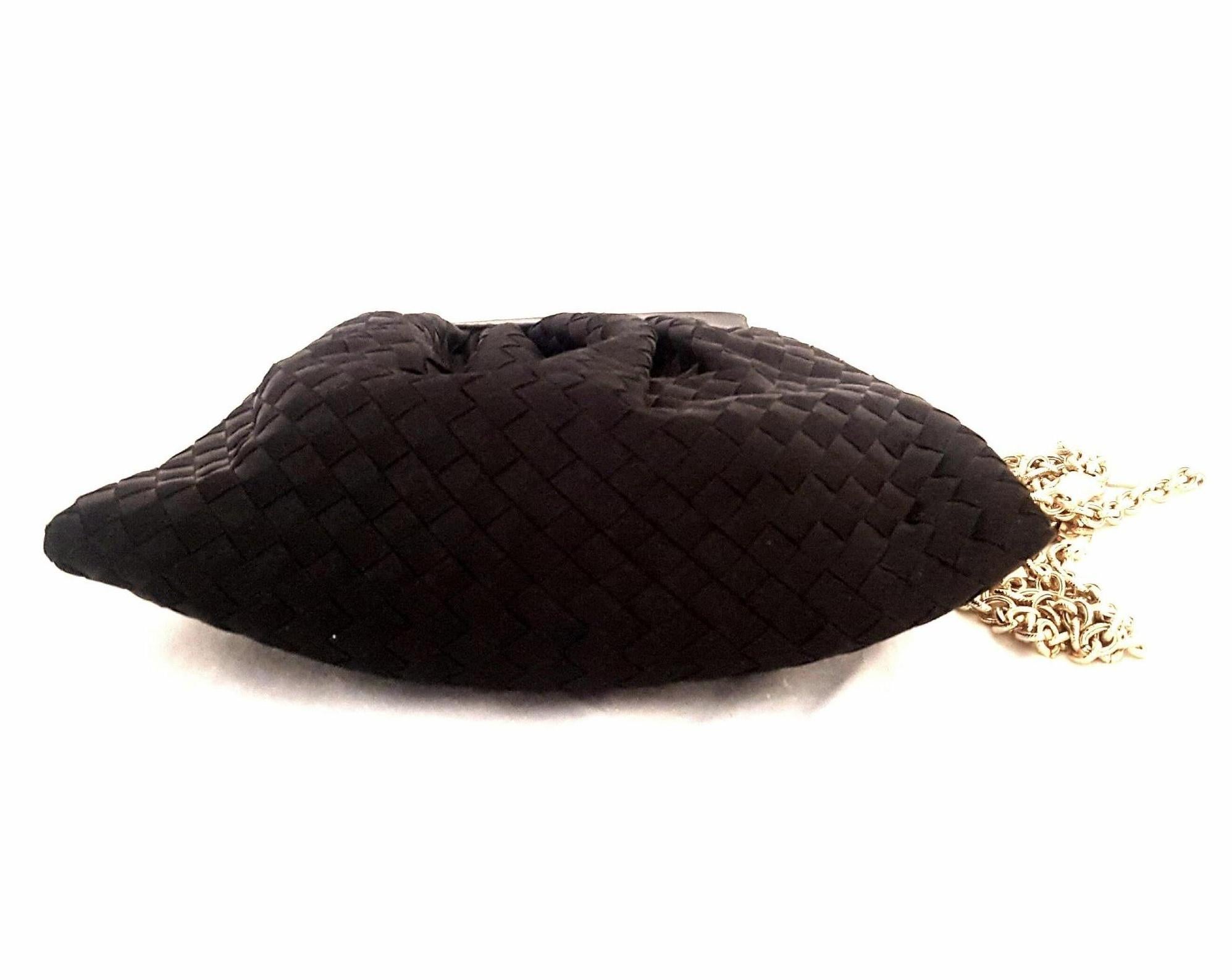 Bottega Veneta Vintage Black Intrecciato Mini Bag W/ Gold Tone Chain Strap For Sale 1