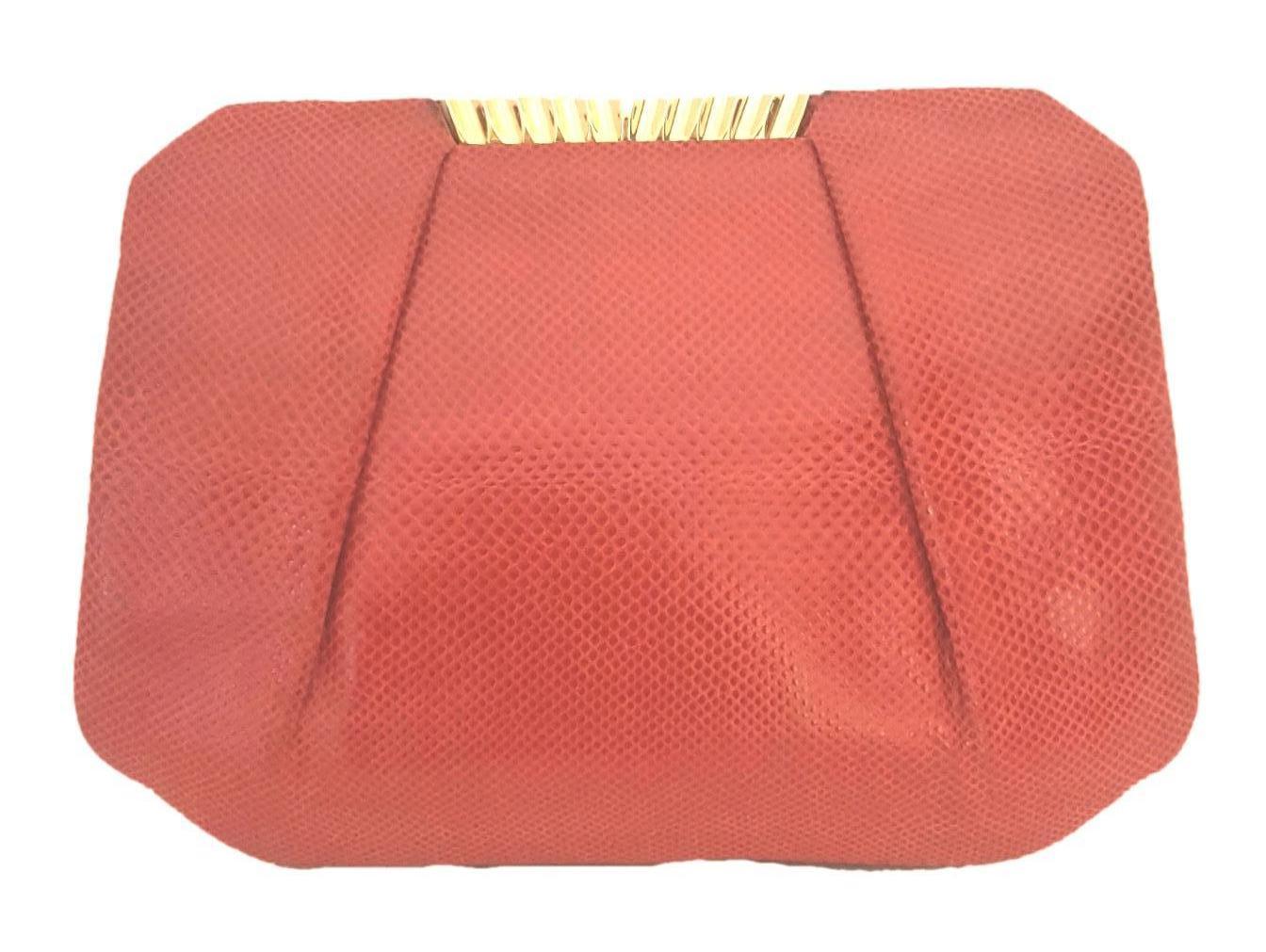 Orange Judith Leiber 1970's Vintage Red Karung Snakeskin Bag For Sale