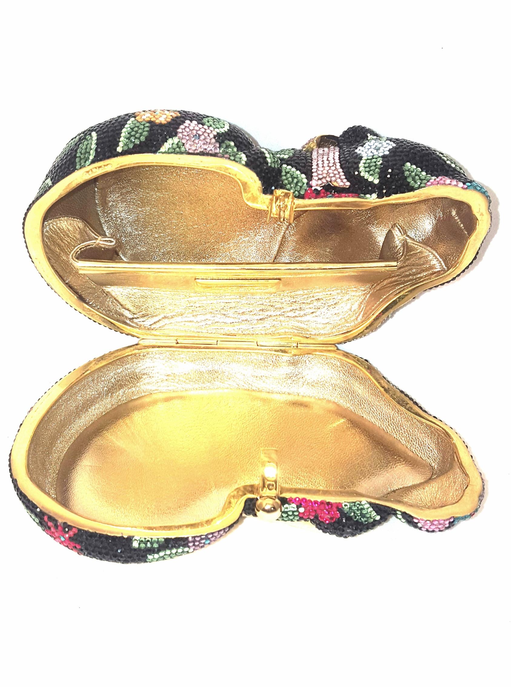 Black Judith Leiber Sleeping Cat Jeweled Crystal Minaudière Clutch Bag