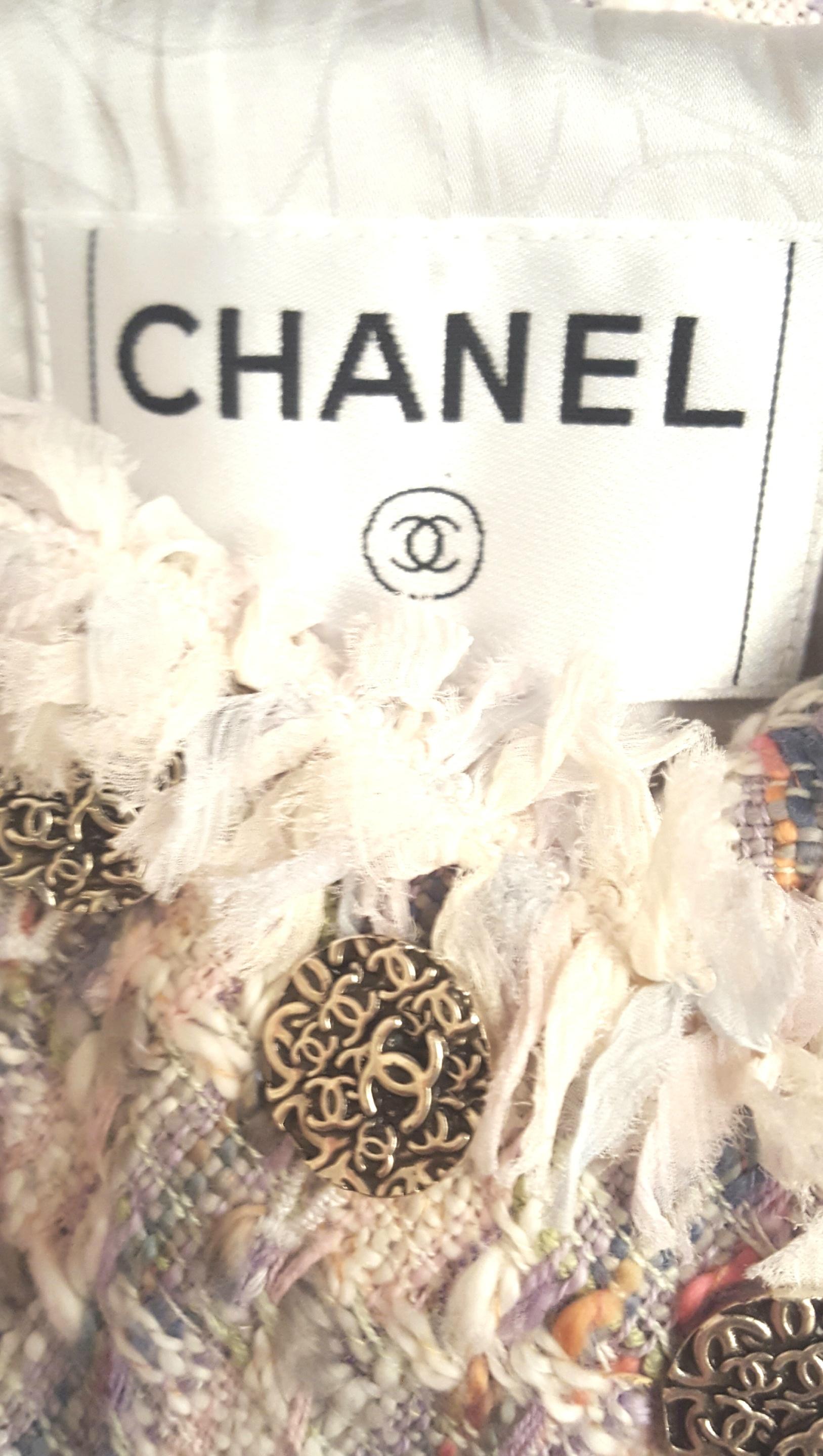 Women's Chanel Multi Color Signature Fringed Fantasy Tweed Spring  2004  Belted Coat