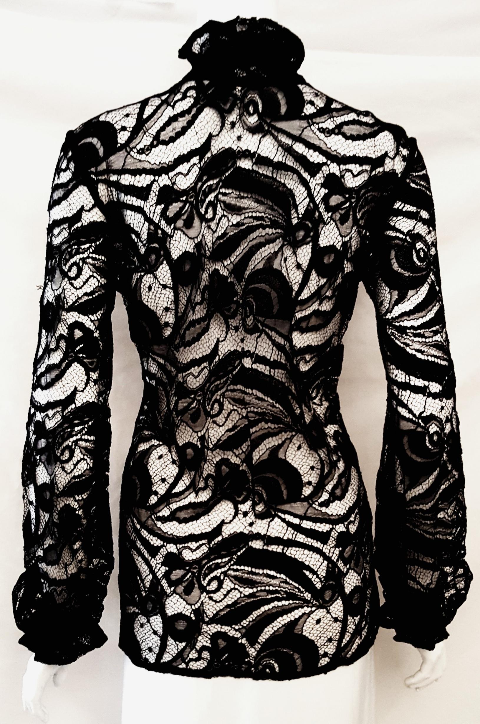 Women's Emilio Pucci Black Lace Long Sleeve Ruffled Cuff Blouse For Sale