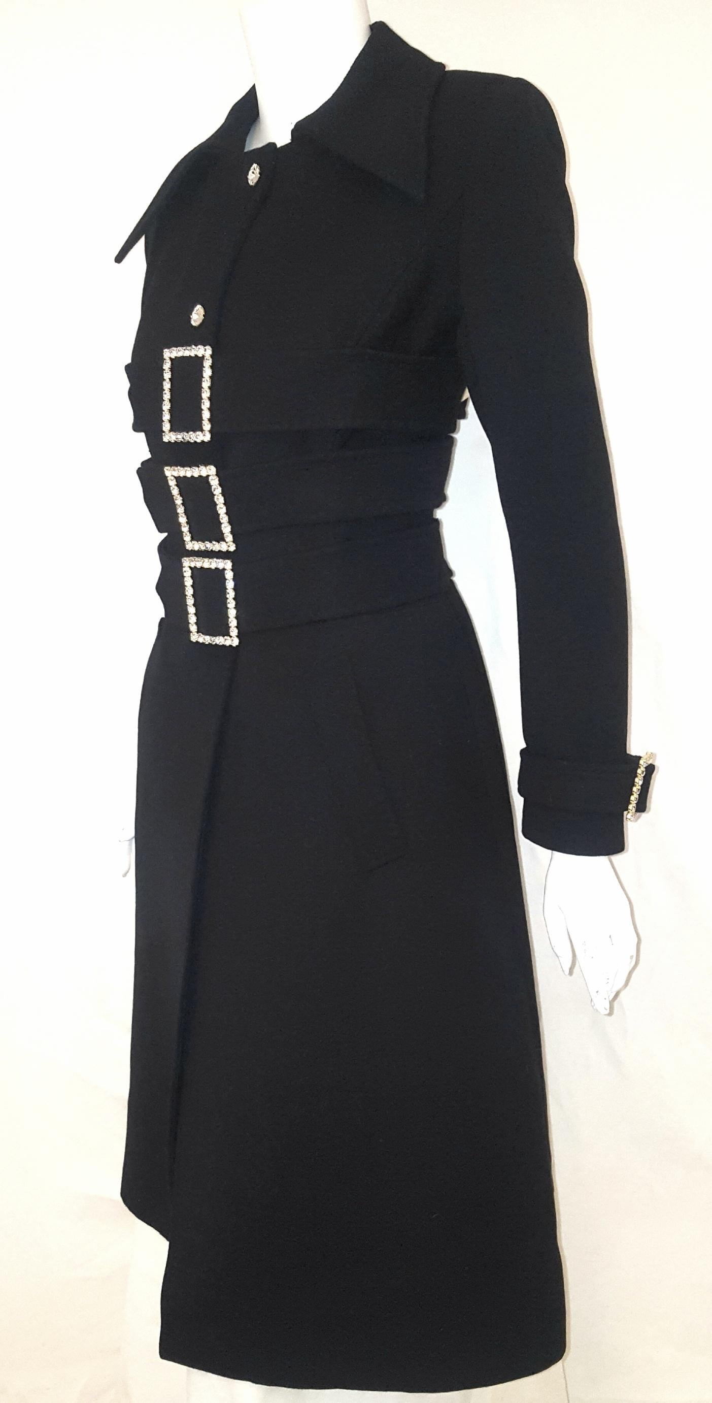 Women's Dolce & Gabbana Black Wool 2001 Runway Collection Crystal Adorned Coat