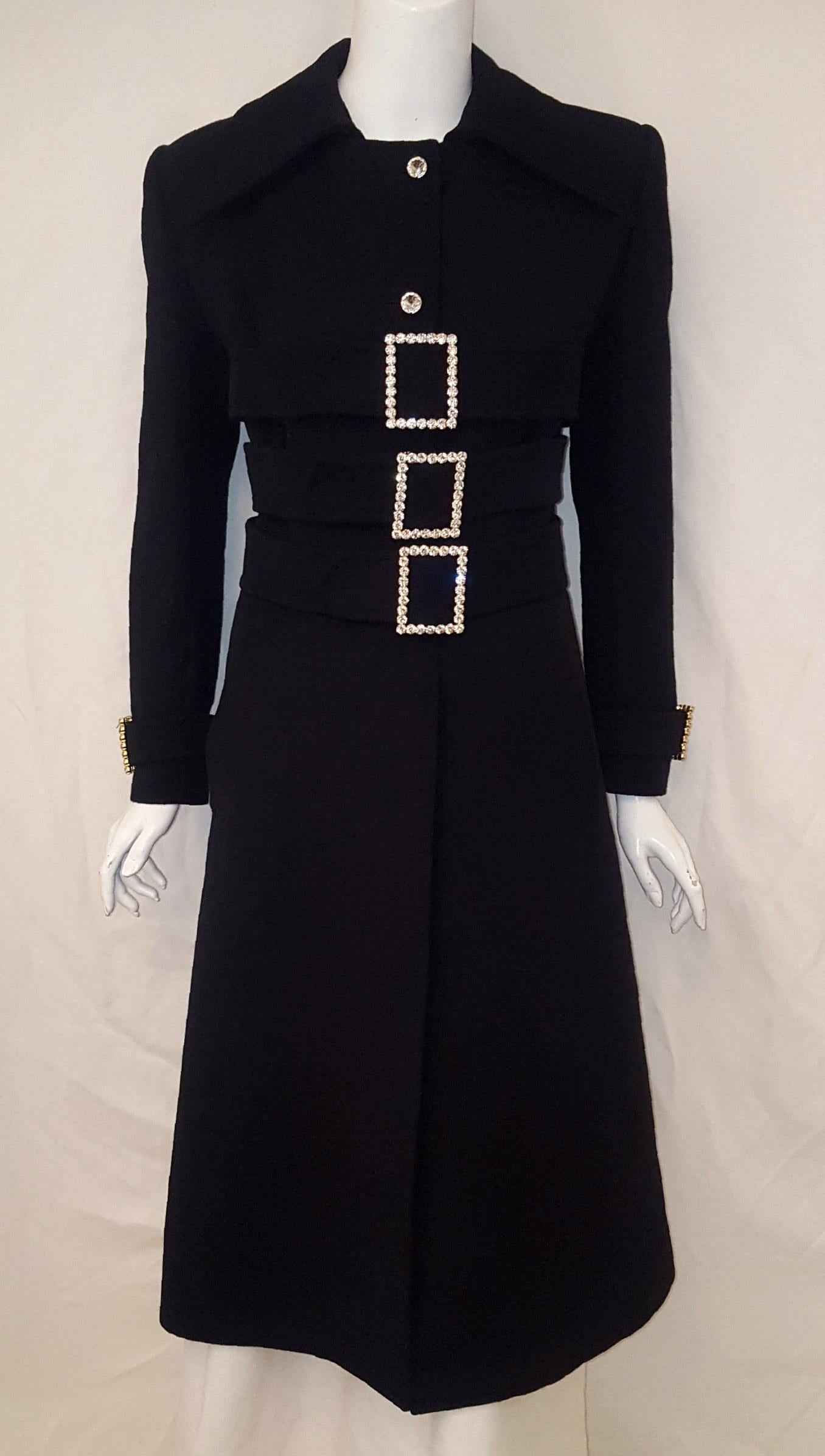 Dolce & Gabbana Black Wool 2001 Runway Collection Crystal Adorned Coat In Excellent Condition In Palm Beach, FL