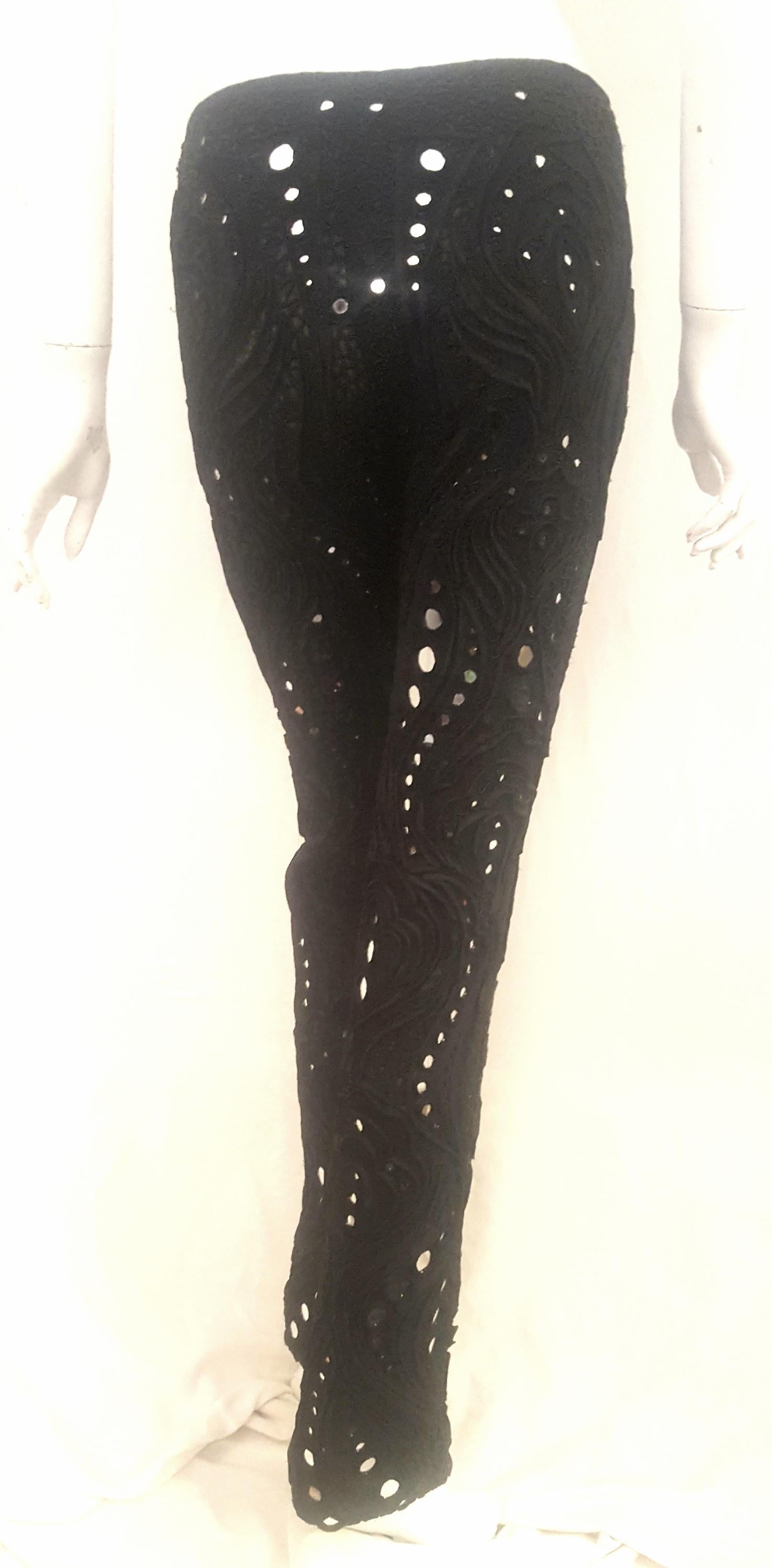 Emilio Pucci Black Mirrored, Embroidered & Beaded Flared Silk Blend 2011 Slacks  In Excellent Condition In Palm Beach, FL