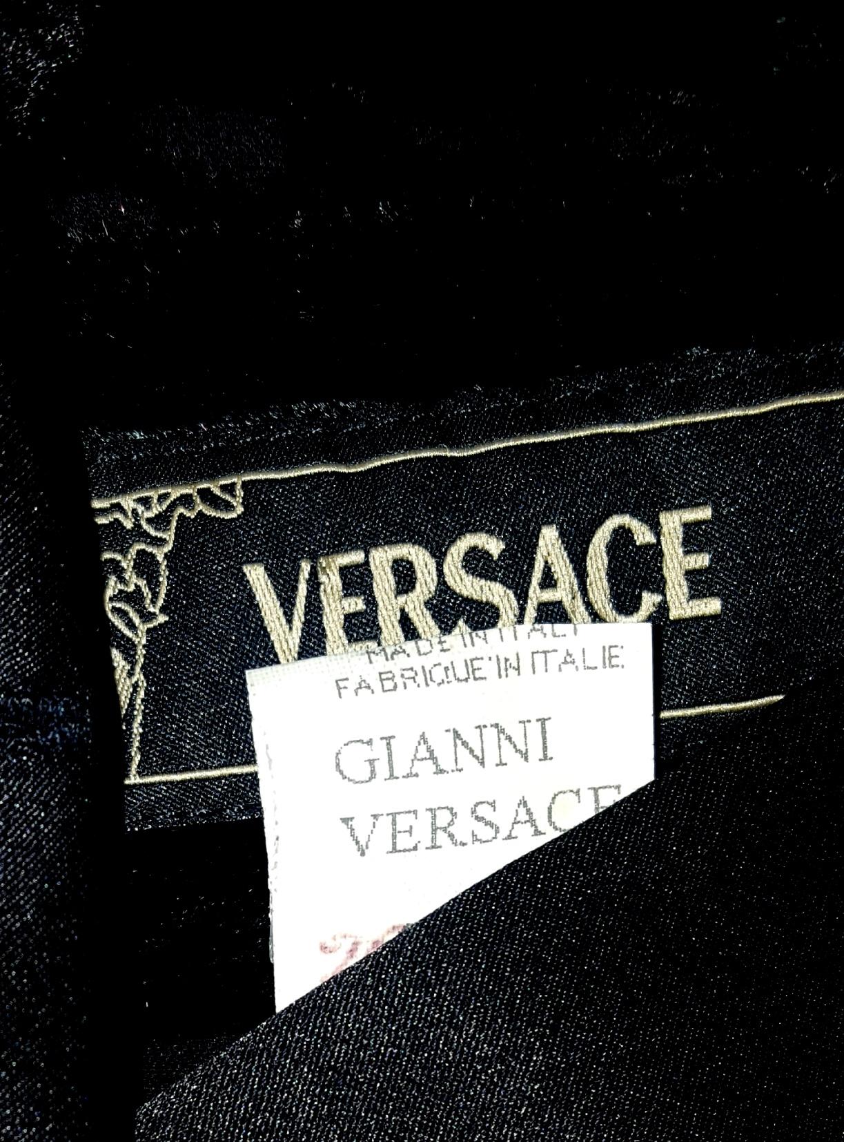 Versace Black Silk Blend Cut Velvet Arabesque Design Long Sleeve Top 2
