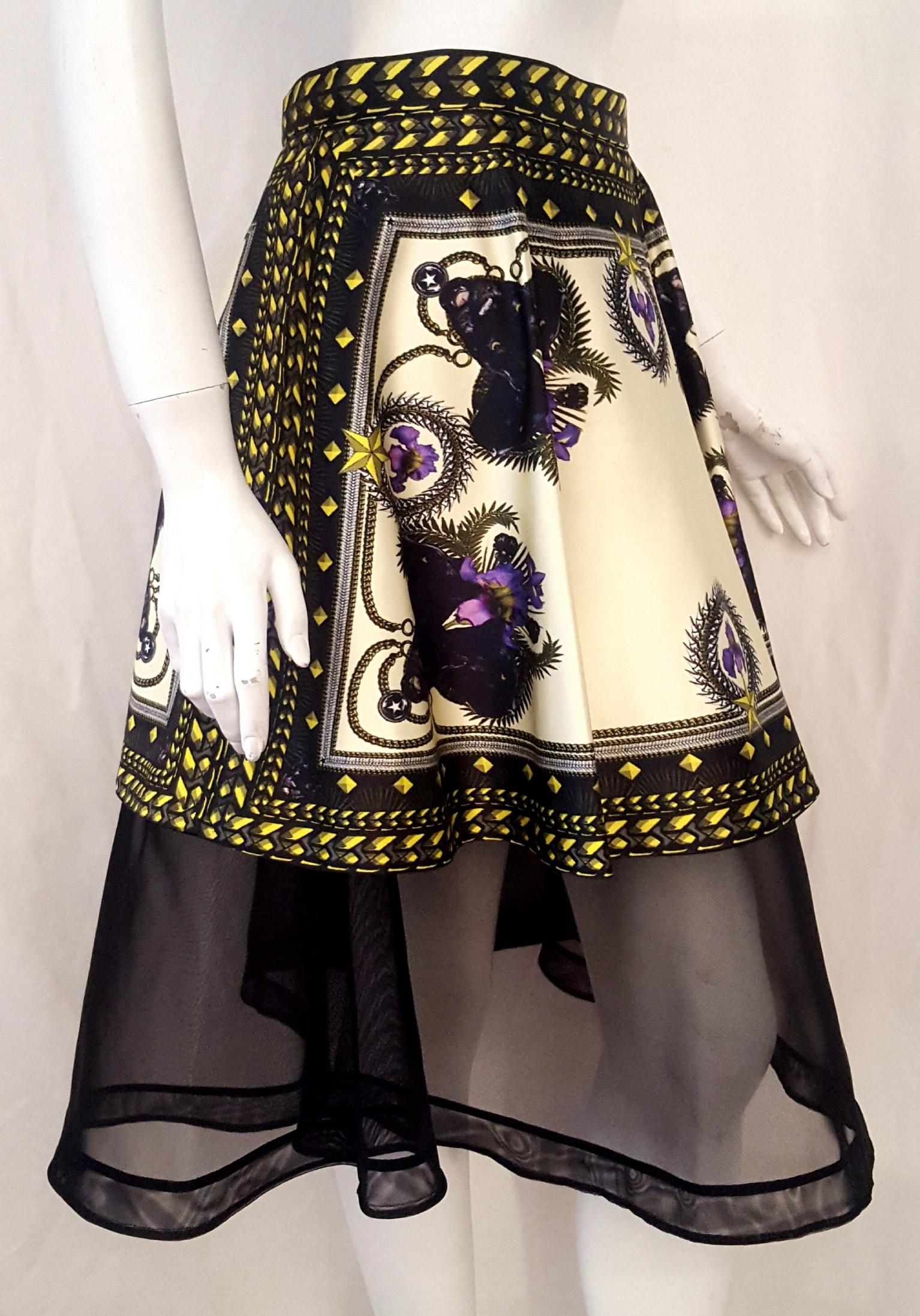 Women's Givenchy Cotton Panthers & Orchids Skirt Black Mesh Underskirt 2011 Collection
