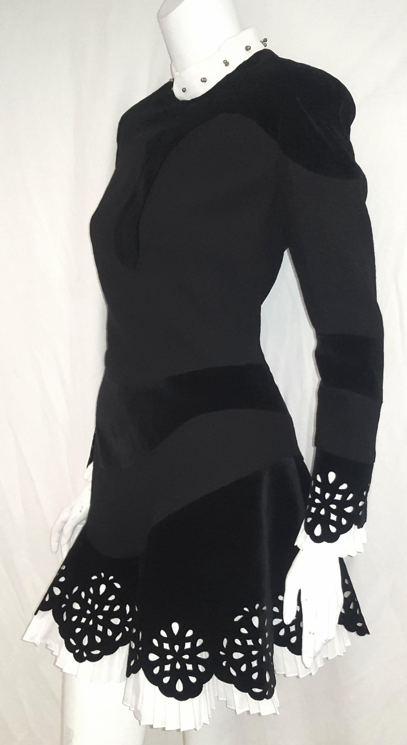 Women's Alexander McQueen Black & White Multi Fabric Laser Cut 2012 Runway Dress  For Sale