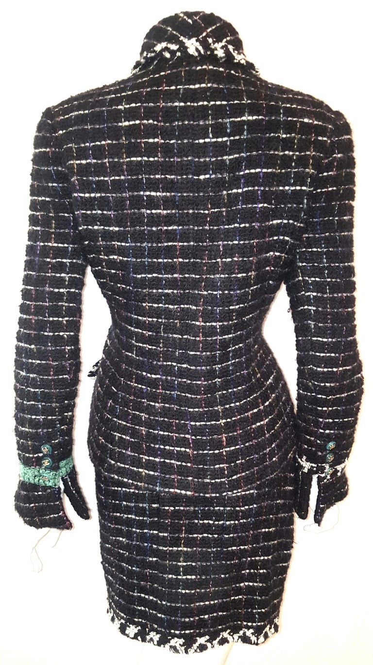 Chanel Black and White Metallic Tweed Check Double Breasted Skirt Suit ...