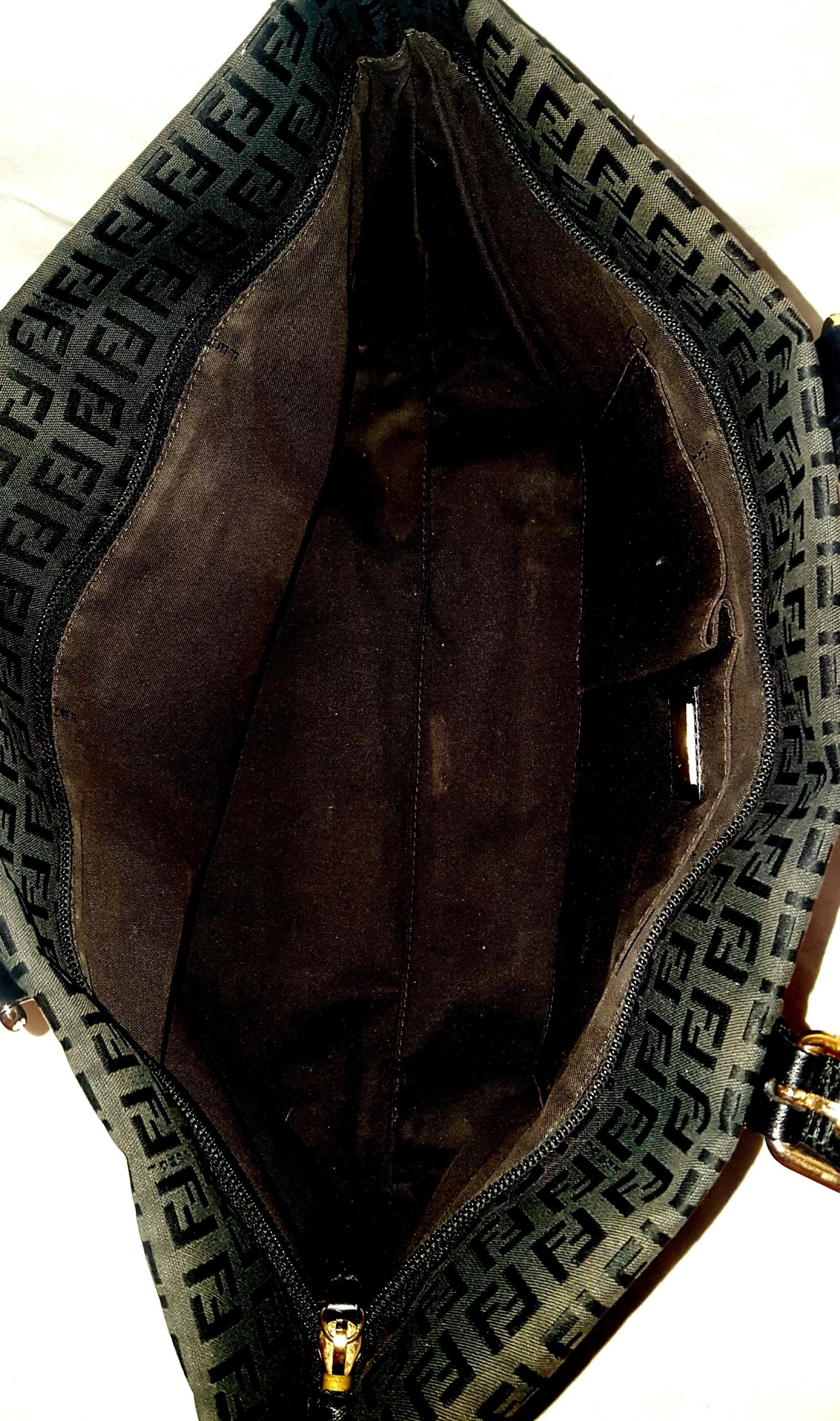 Fendi Black Vintage Zucca Monogram Canvas Tote Bag In Excellent Condition In Palm Beach, FL