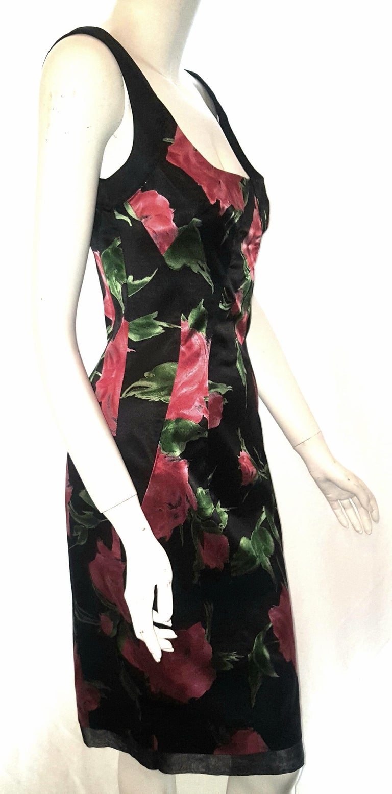 Only Under 40 D&G Black and Red Floral Satin Sleeveless Dress For Sale ...
