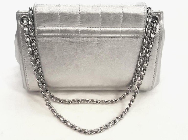 Chanel Mademoiselle Silver Metallic Square Quilt Chain Link Strap Mini ...